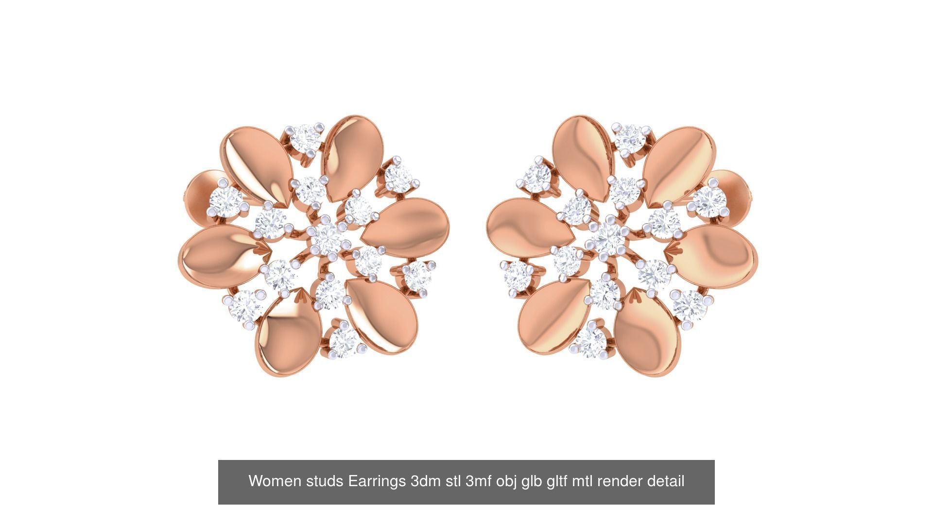 133 Women studs Earrings 3dm stl 3mf obj glb gltf mtl render 3D Model Collection_106