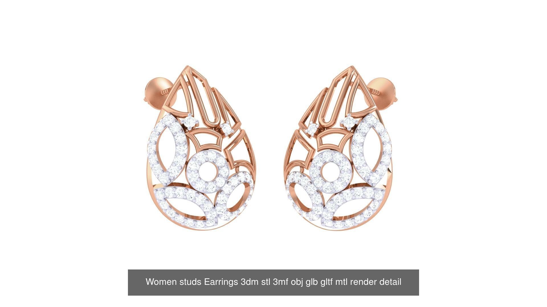 133 Women studs Earrings 3dm stl 3mf obj glb gltf mtl render 3D Model Collection_128
