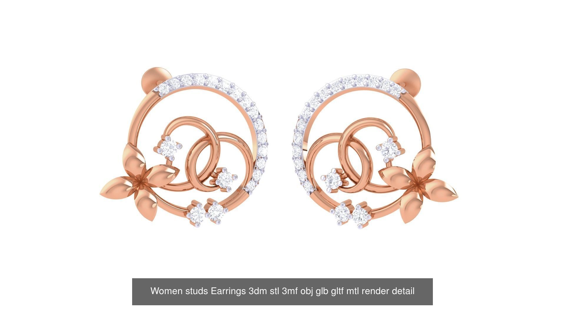 133 Women studs Earrings 3dm stl 3mf obj glb gltf mtl render 3D Model Collection_95
