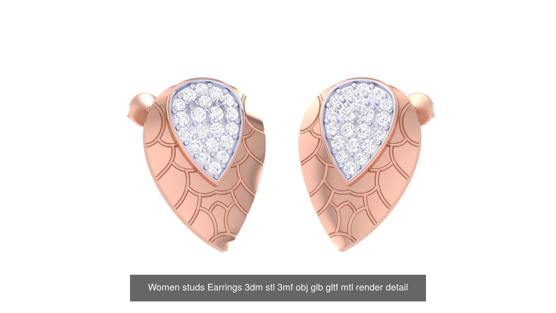 133 Women studs Earrings 3dm stl 3mf obj glb gltf mtl render 3D Model Collection_73