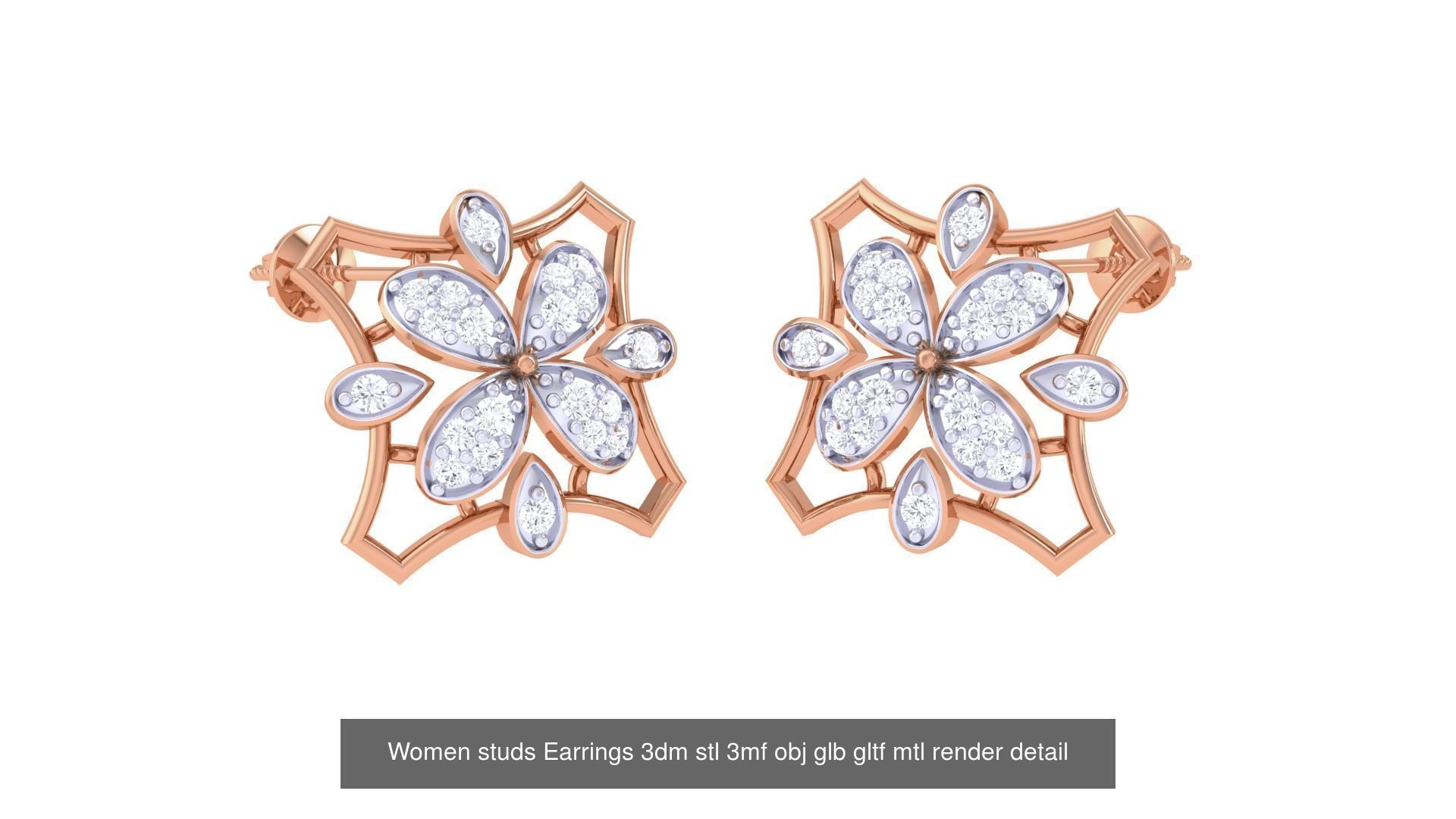 133 Women studs Earrings 3dm stl 3mf obj glb gltf mtl render 3D Model Collection_81