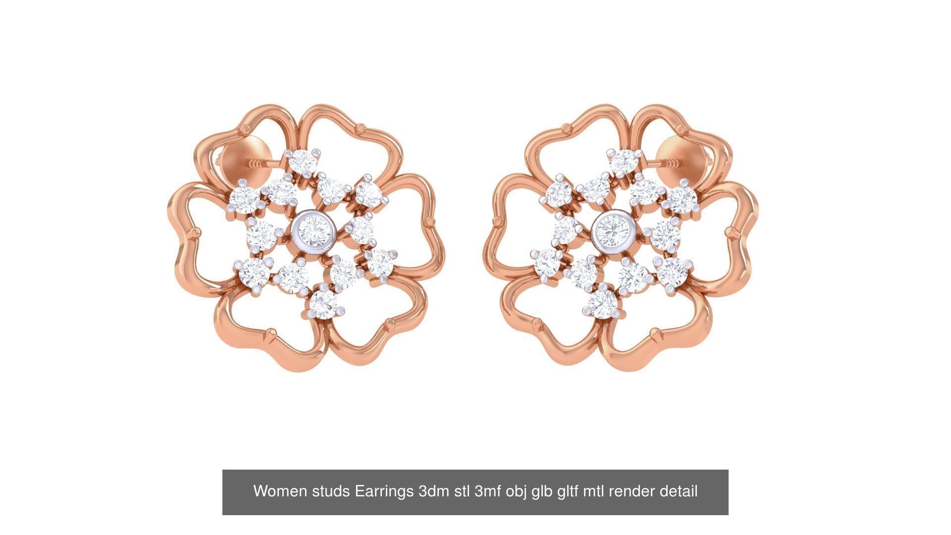 133 Women studs Earrings 3dm stl 3mf obj glb gltf mtl render 3D Model Collection_97