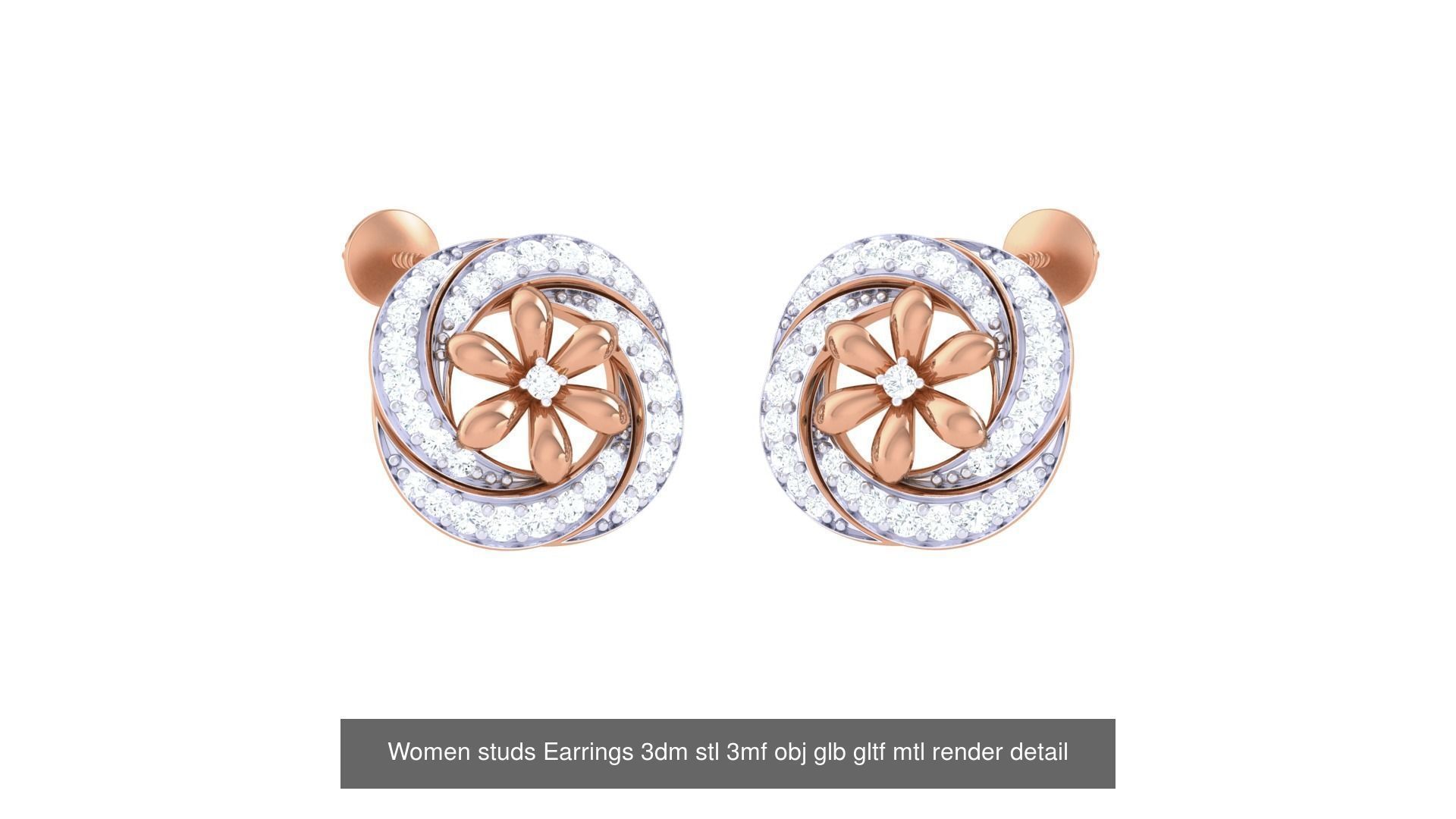 133 Women studs Earrings 3dm stl 3mf obj glb gltf mtl render 3D Model Collection_125