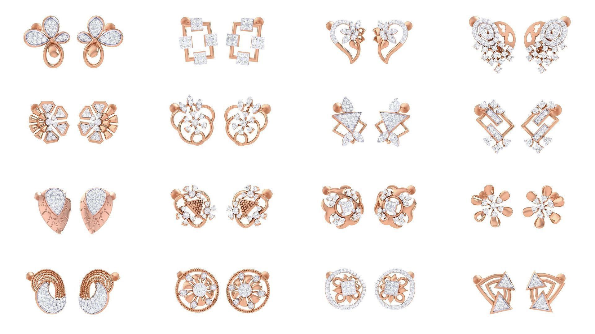 133 Women studs Earrings 3dm stl 3mf obj glb gltf mtl render 3D Model Collection_5