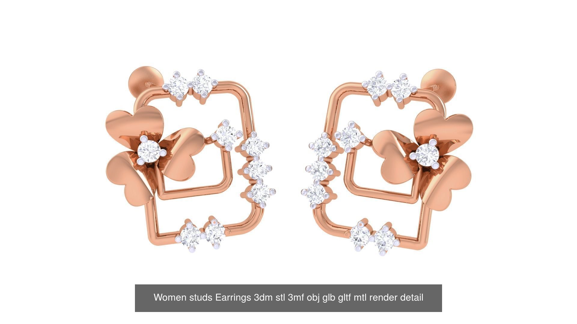 133 Women studs Earrings 3dm stl 3mf obj glb gltf mtl render 3D Model Collection_63