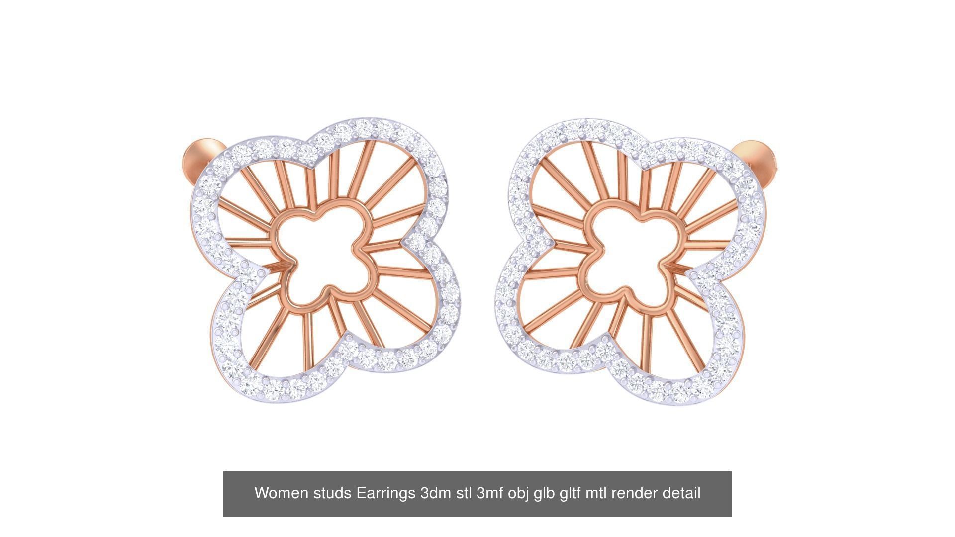 133 Women studs Earrings 3dm stl 3mf obj glb gltf mtl render 3D Model Collection_20