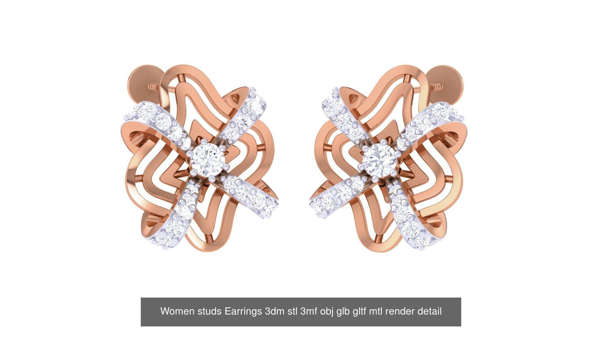 133 Women studs Earrings 3dm stl 3mf obj glb gltf mtl render 3D Model Collection_44