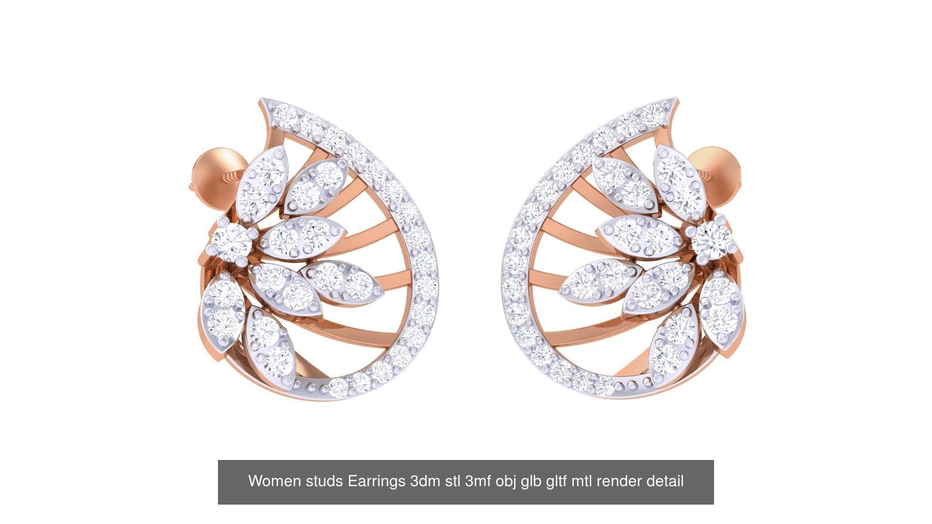133 Women studs Earrings 3dm stl 3mf obj glb gltf mtl render 3D Model Collection_99