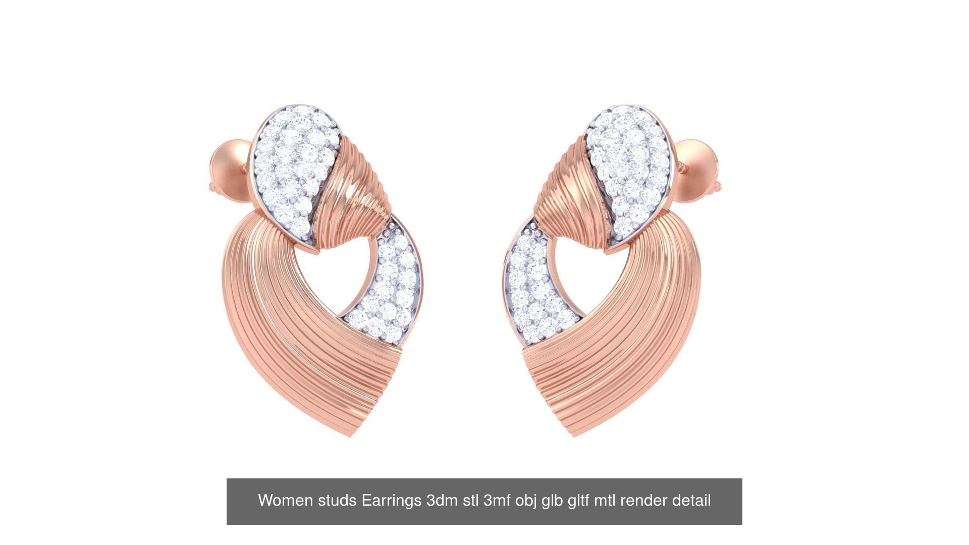 133 Women studs Earrings 3dm stl 3mf obj glb gltf mtl render 3D Model Collection_124