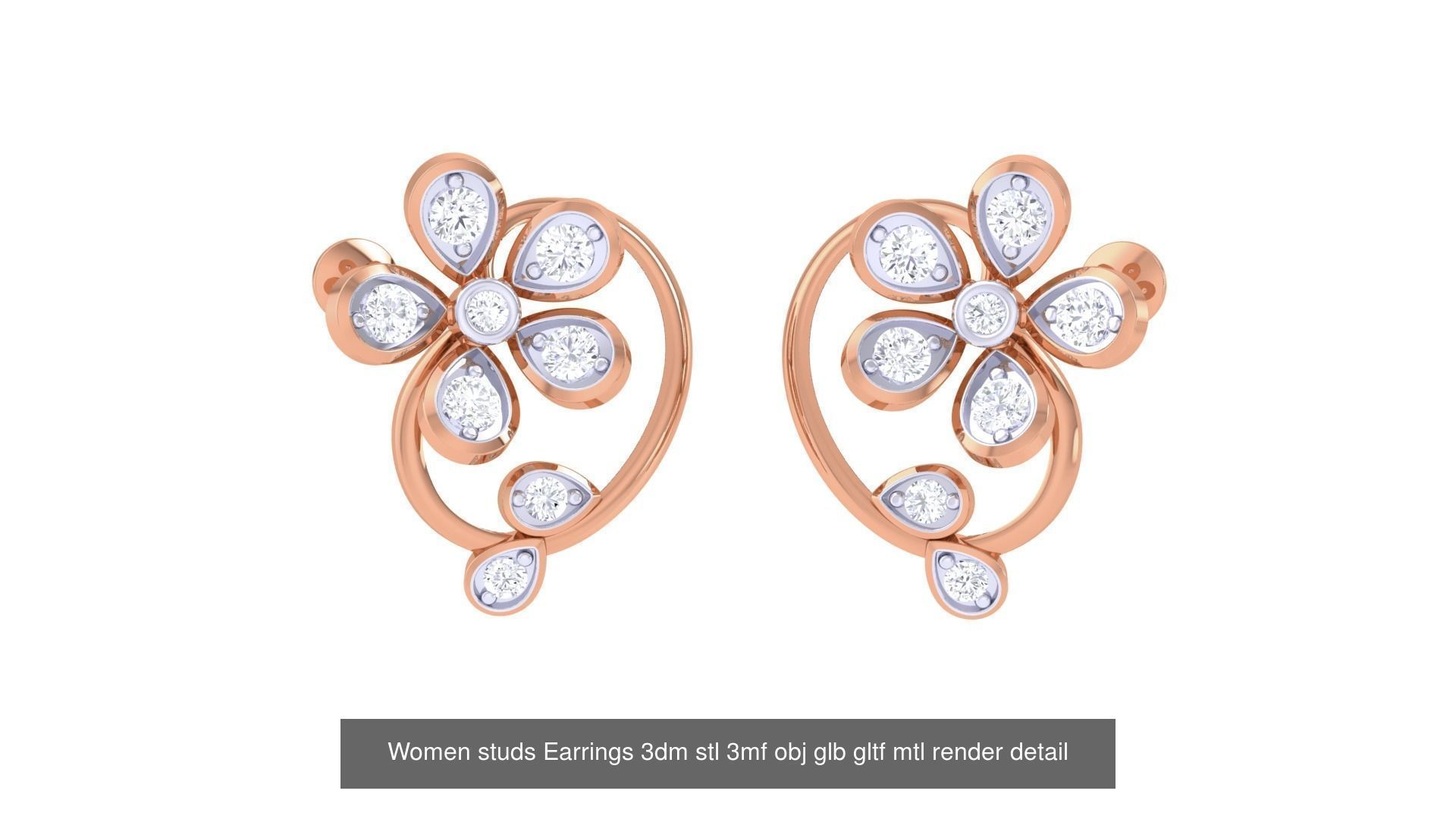 133 Women studs Earrings 3dm stl 3mf obj glb gltf mtl render 3D Model Collection_58