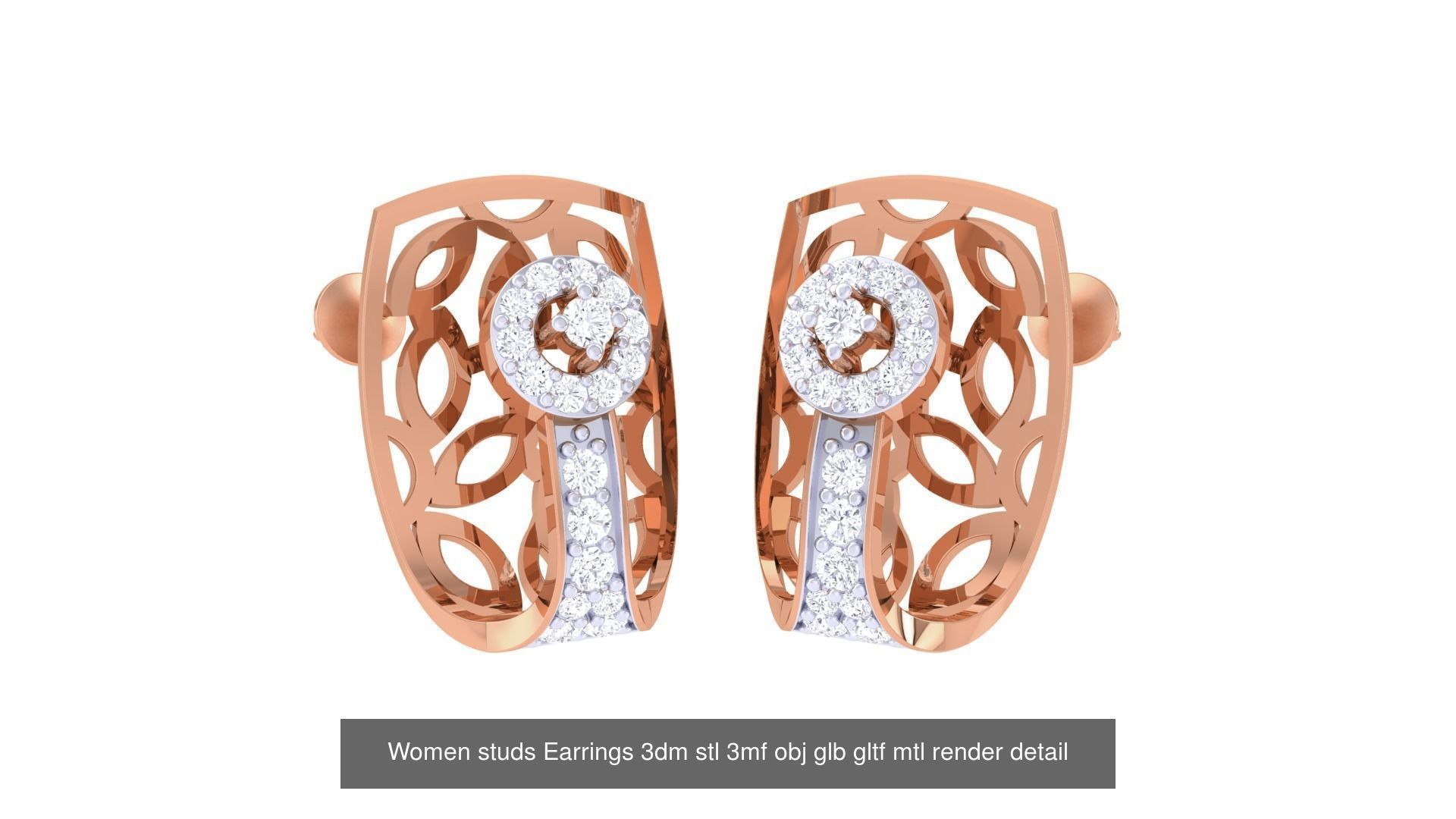 133 Women studs Earrings 3dm stl 3mf obj glb gltf mtl render 3D Model Collection_26