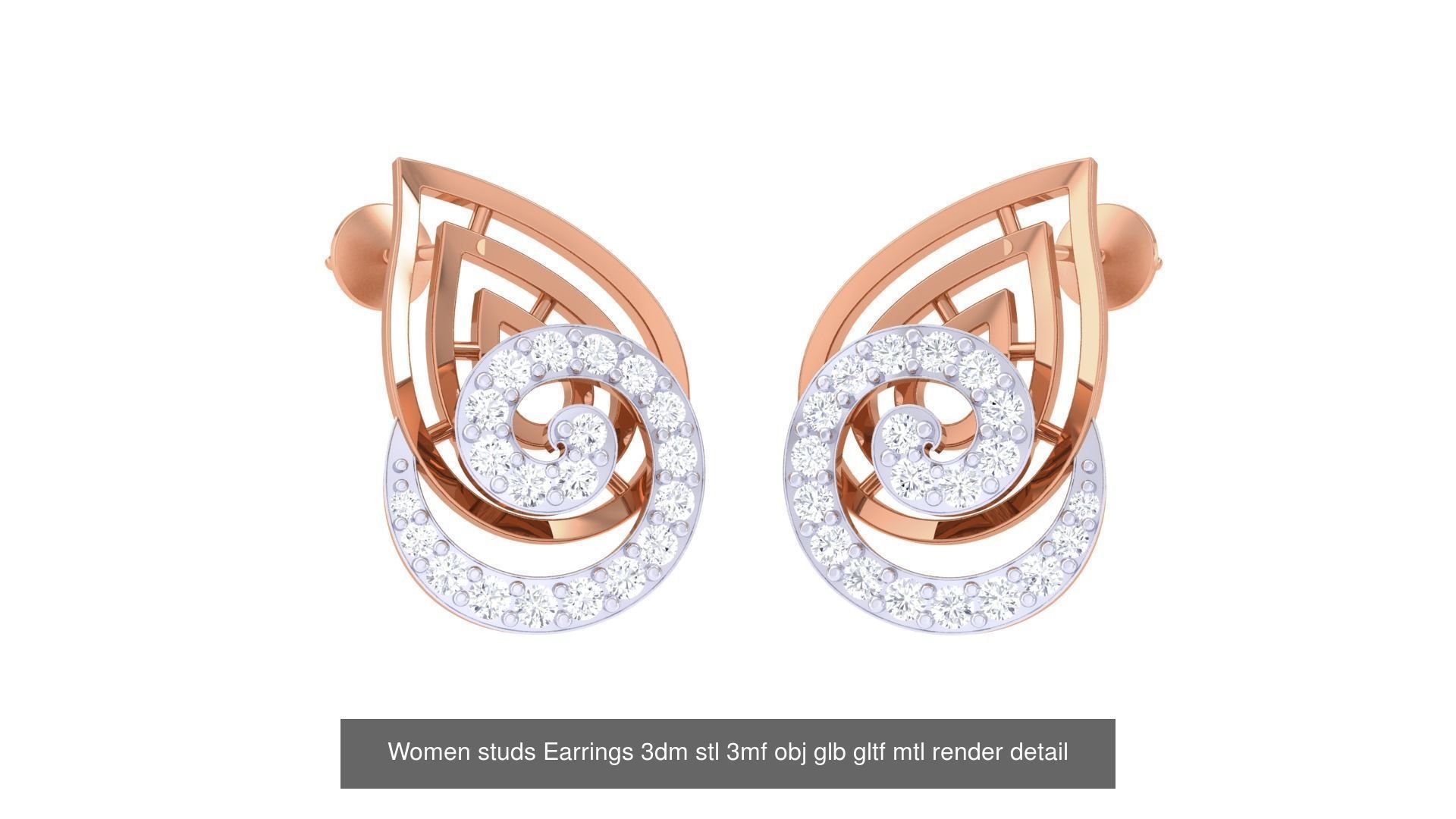 133 Women studs Earrings 3dm stl 3mf obj glb gltf mtl render 3D Model Collection_88