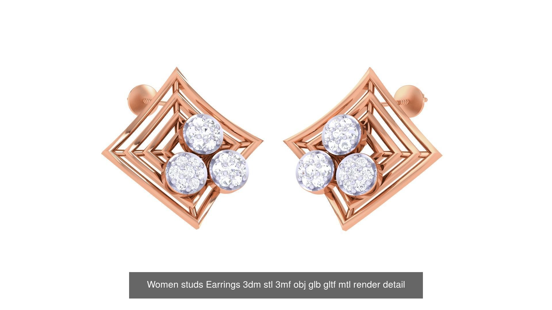 133 Women studs Earrings 3dm stl 3mf obj glb gltf mtl render 3D Model Collection_37