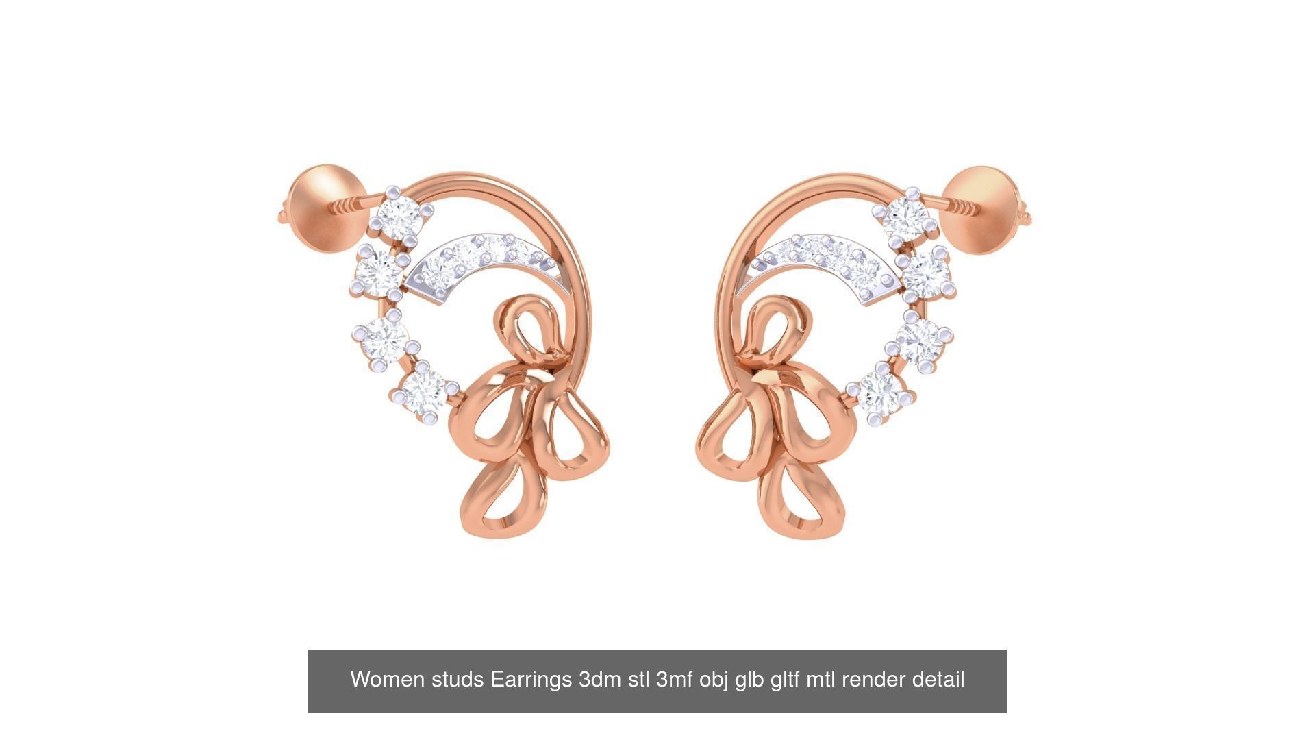 133 Women studs Earrings 3dm stl 3mf obj glb gltf mtl render 3D Model Collection_92