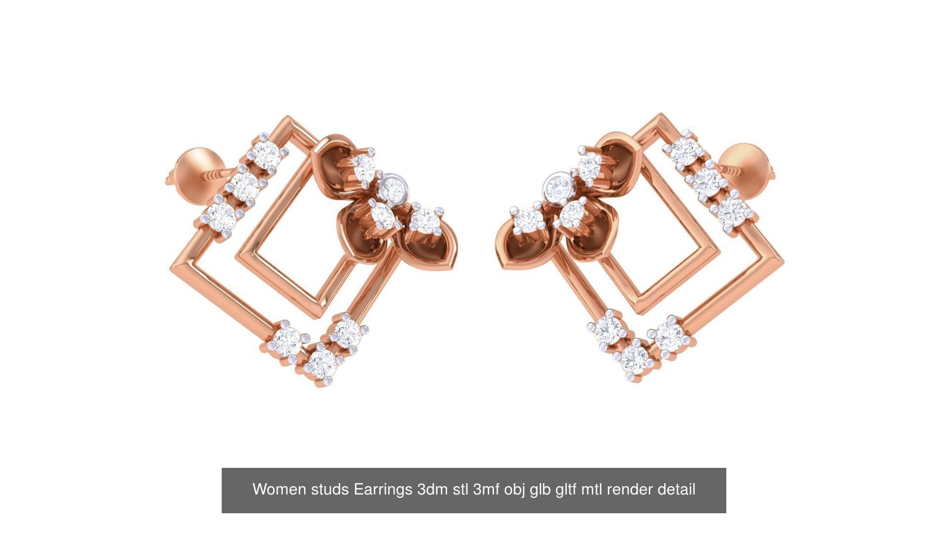 133 Women studs Earrings 3dm stl 3mf obj glb gltf mtl render 3D Model Collection_108