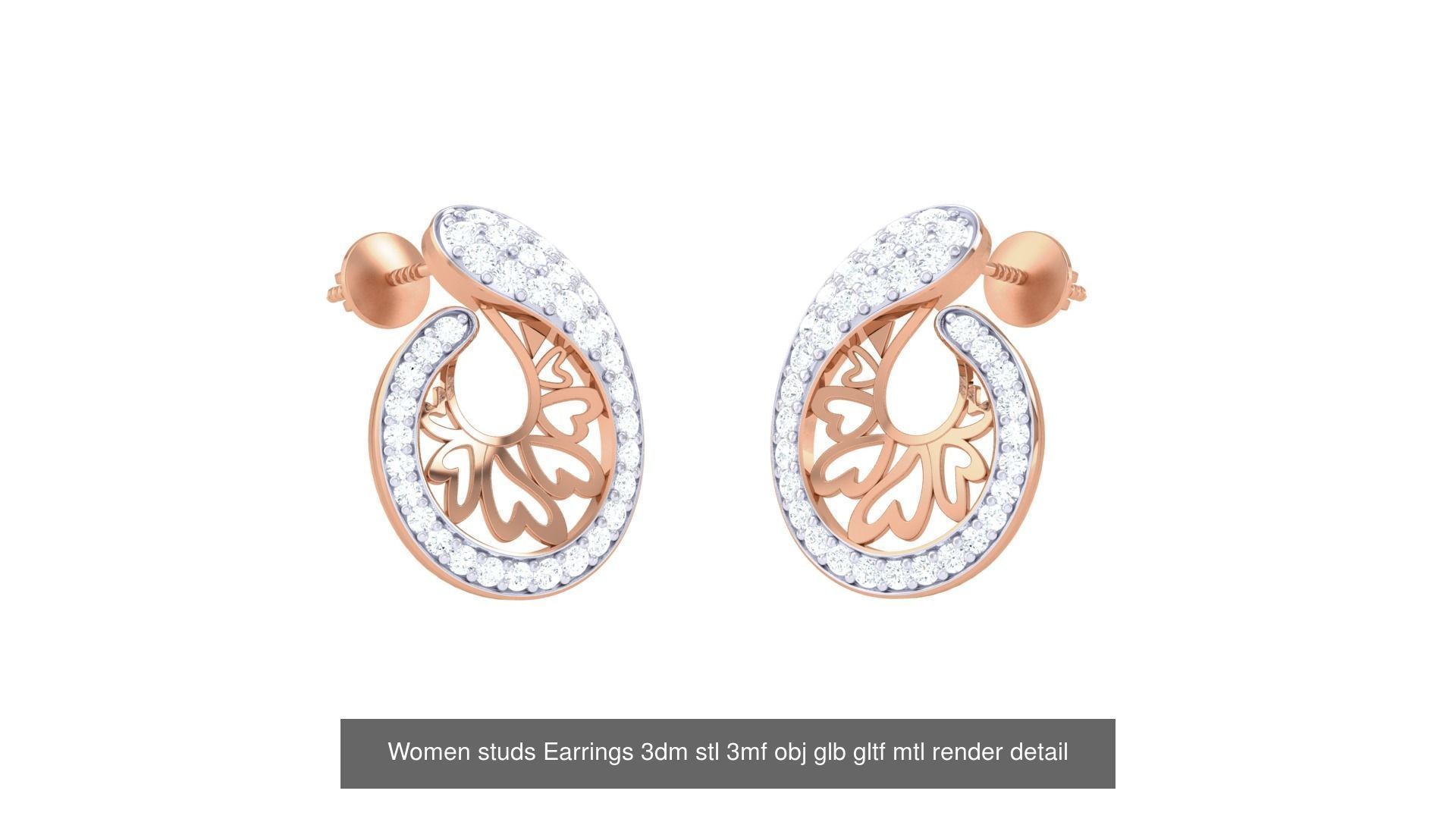133 Women studs Earrings 3dm stl 3mf obj glb gltf mtl render 3D Model Collection_123