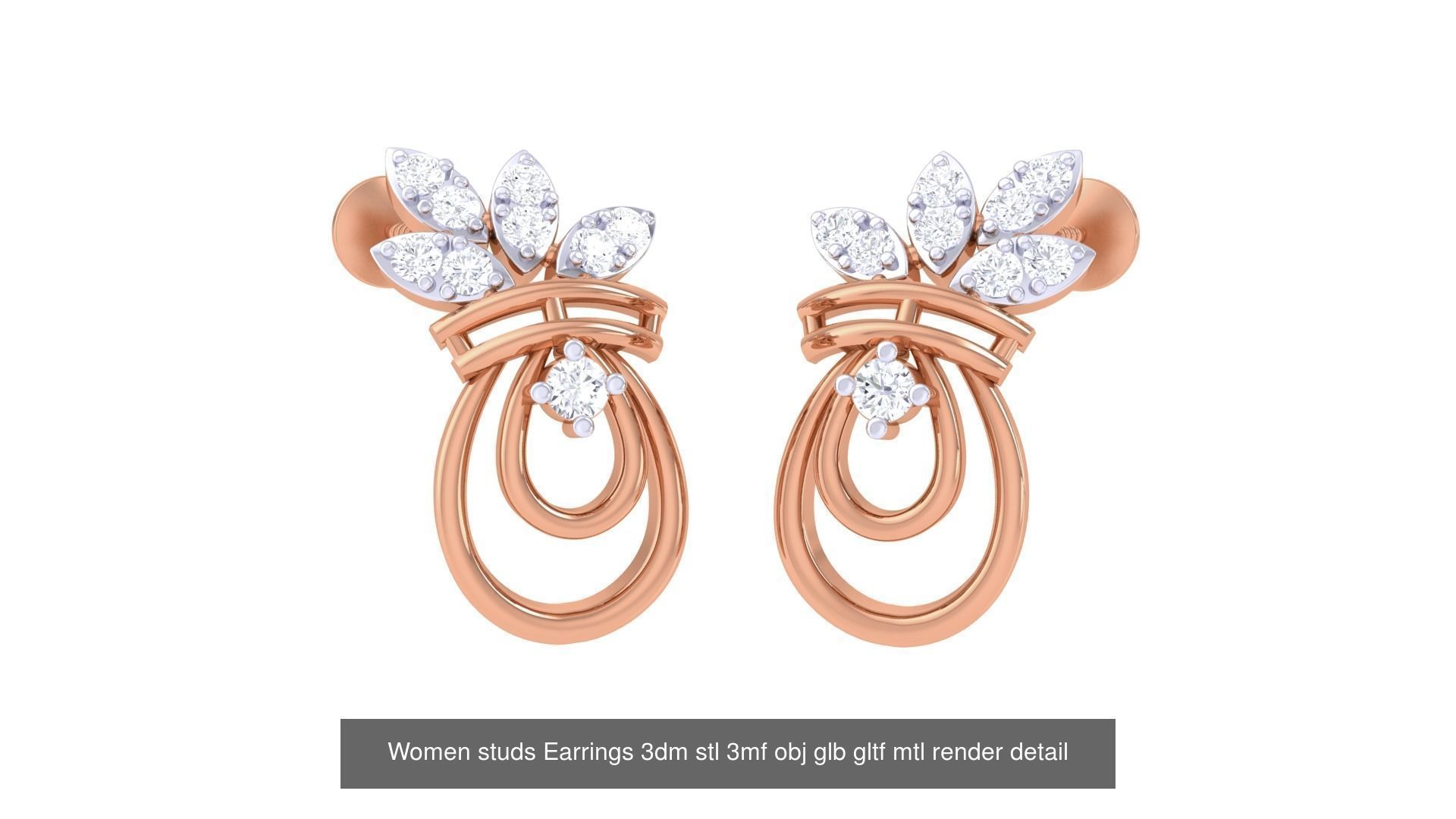 133 Women studs Earrings 3dm stl 3mf obj glb gltf mtl render 3D Model Collection_61