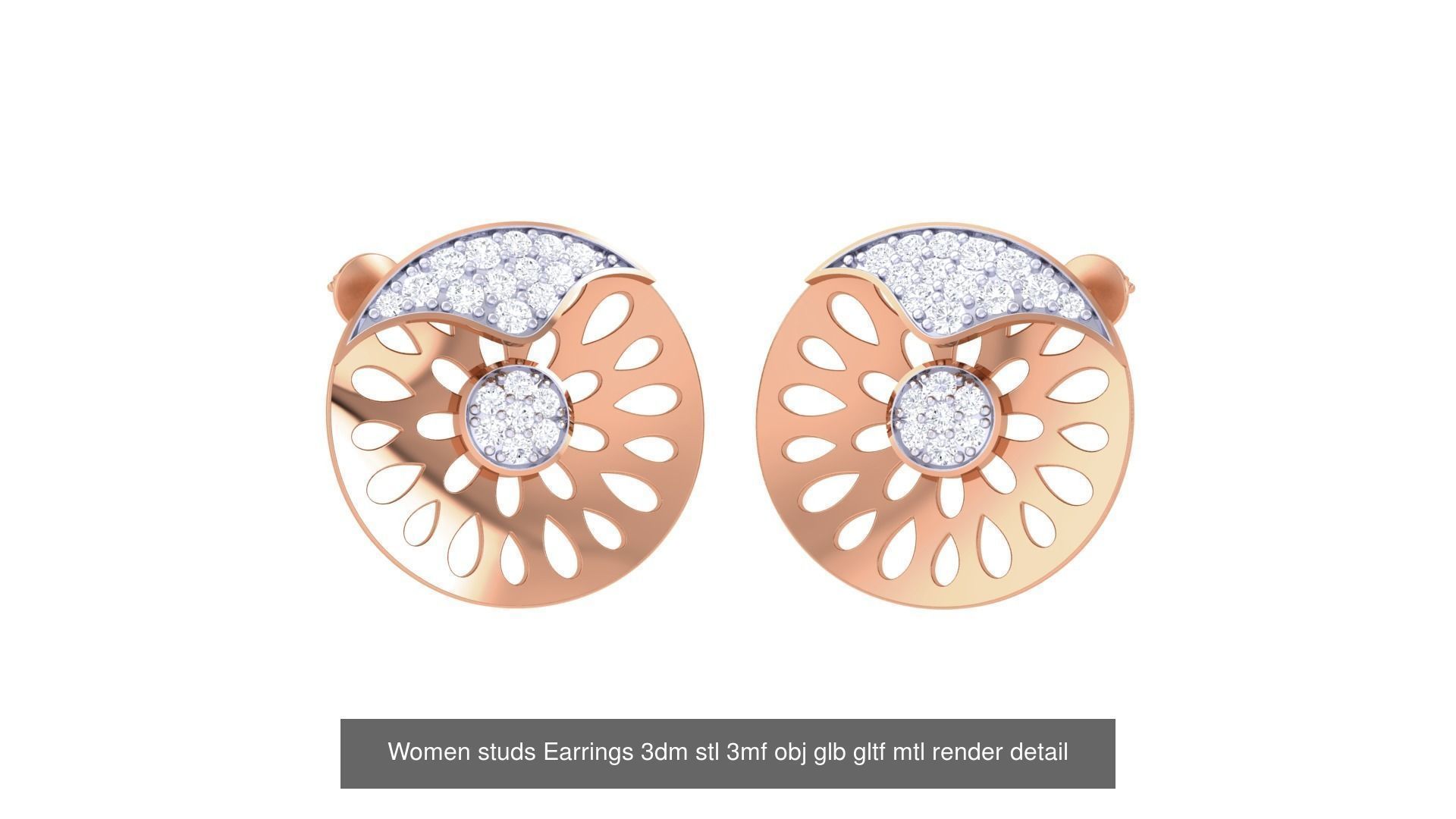 133 Women studs Earrings 3dm stl 3mf obj glb gltf mtl render 3D Model Collection_19