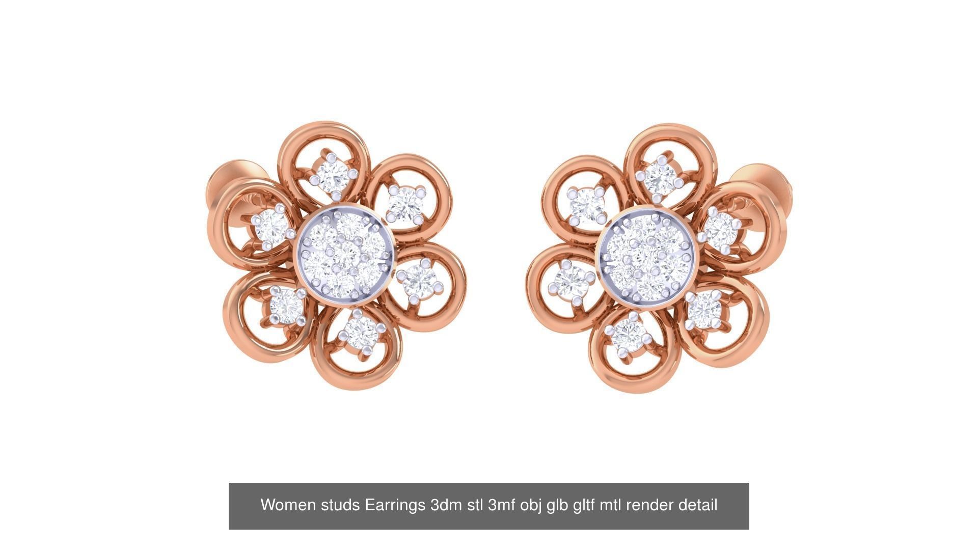 133 Women studs Earrings 3dm stl 3mf obj glb gltf mtl render 3D Model Collection_104