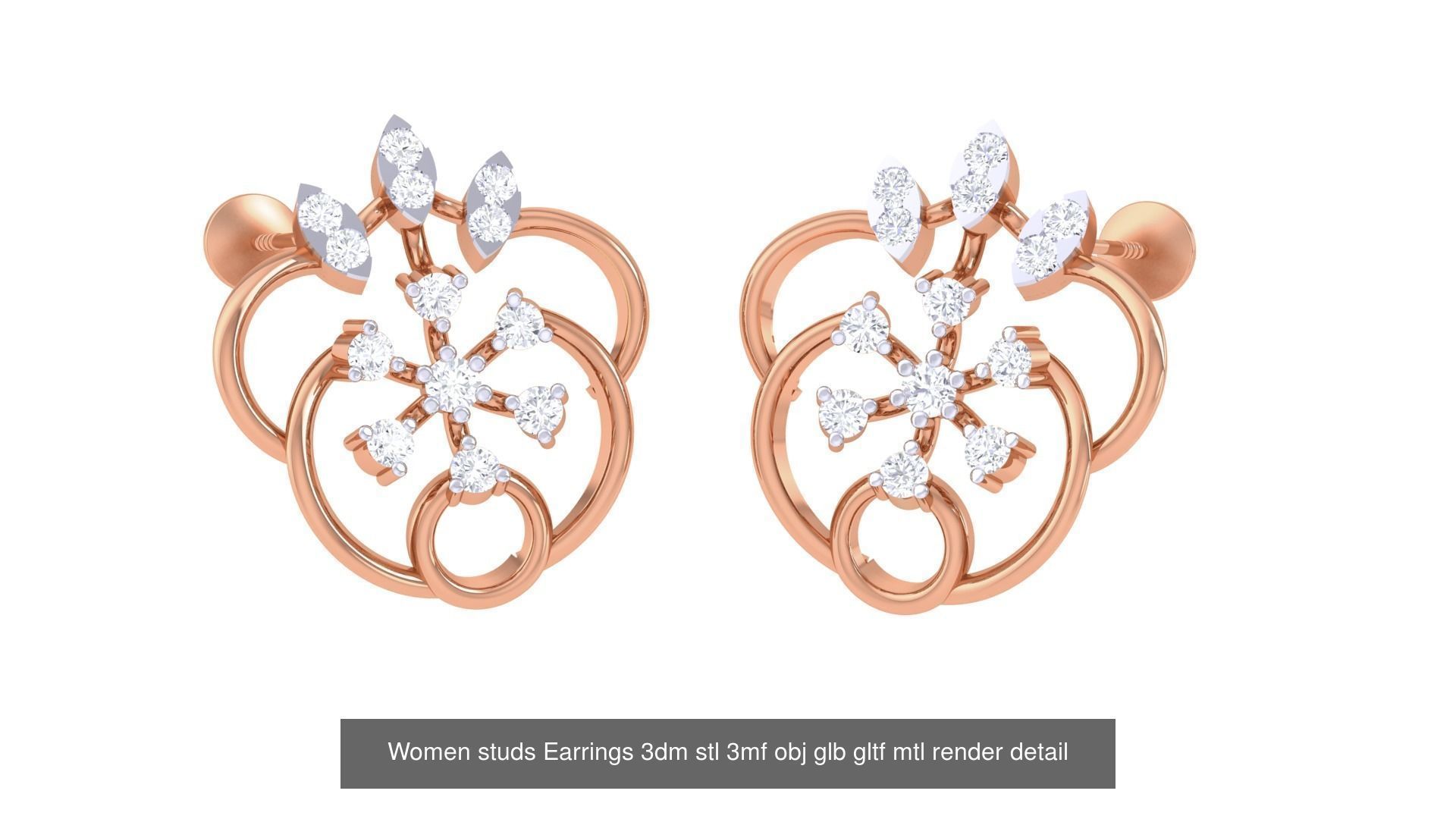 133 Women studs Earrings 3dm stl 3mf obj glb gltf mtl render 3D Model Collection_70