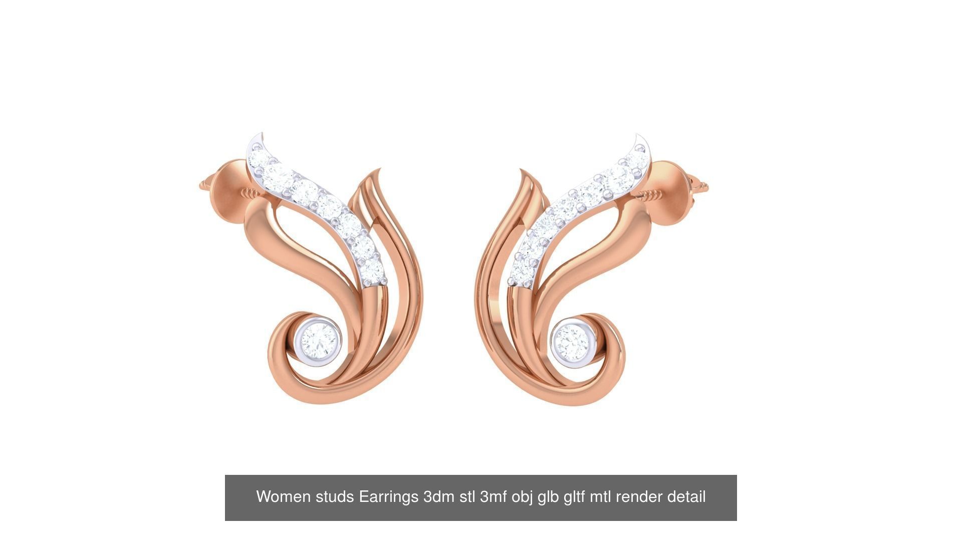 133 Women studs Earrings 3dm stl 3mf obj glb gltf mtl render 3D Model Collection_146
