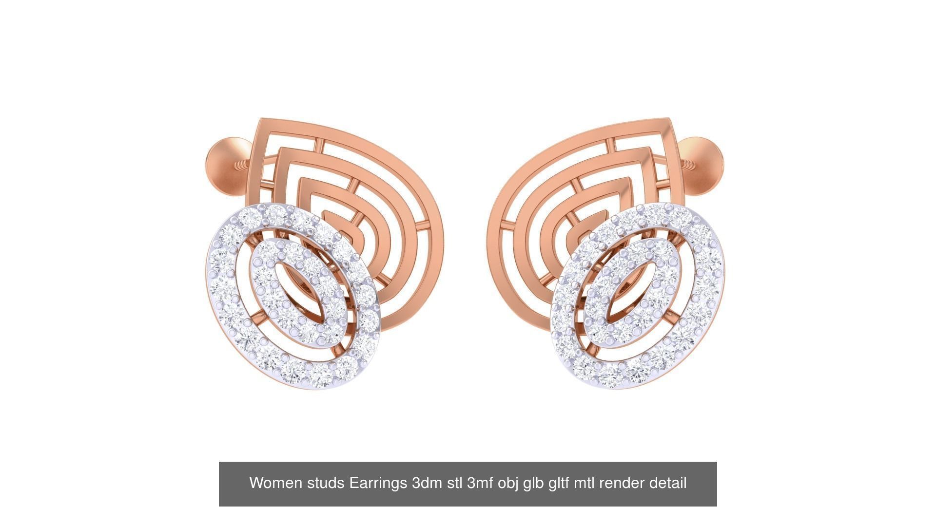 133 Women studs Earrings 3dm stl 3mf obj glb gltf mtl render 3D Model Collection_84