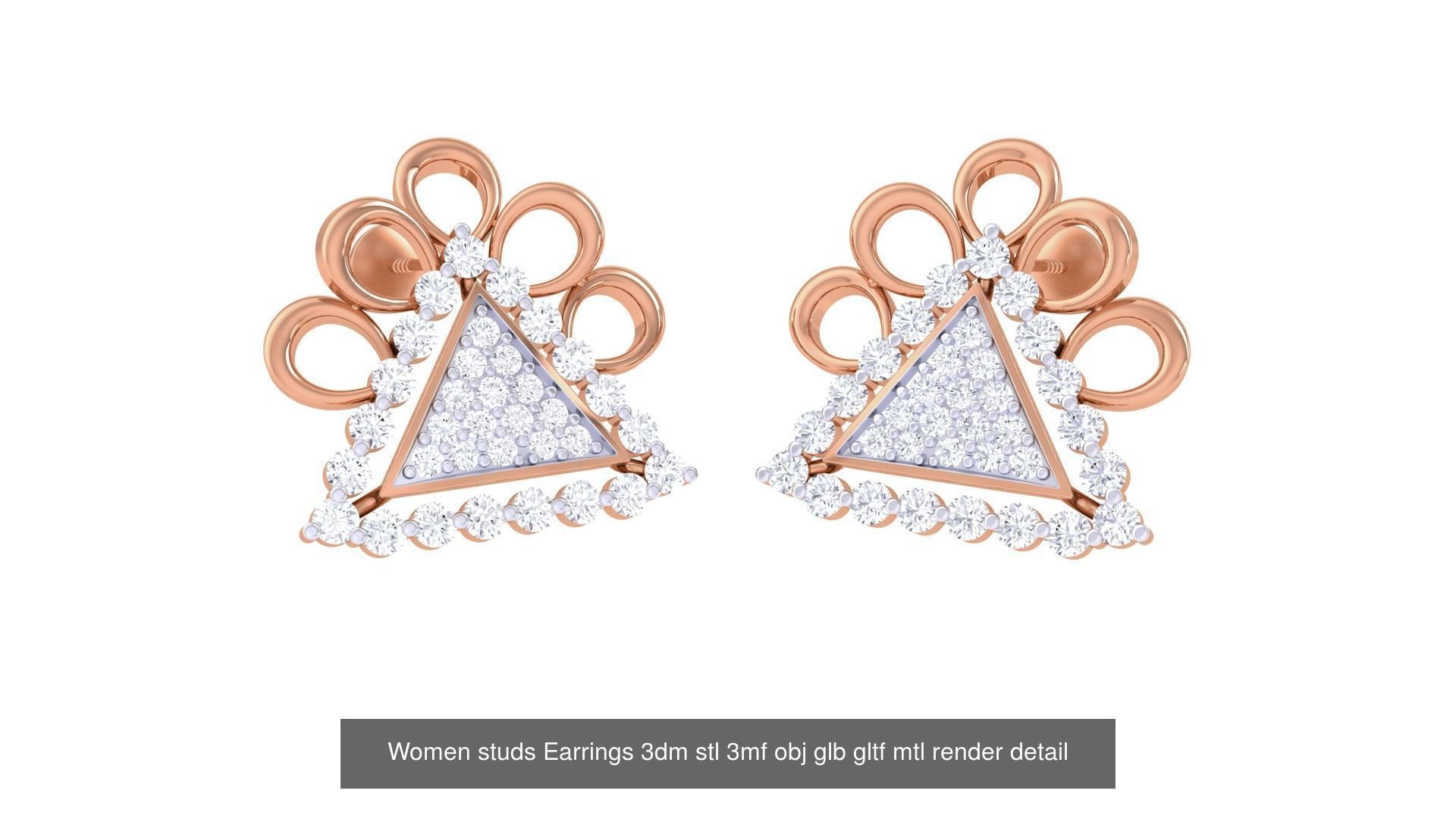 133 Women studs Earrings 3dm stl 3mf obj glb gltf mtl render 3D Model Collection_107