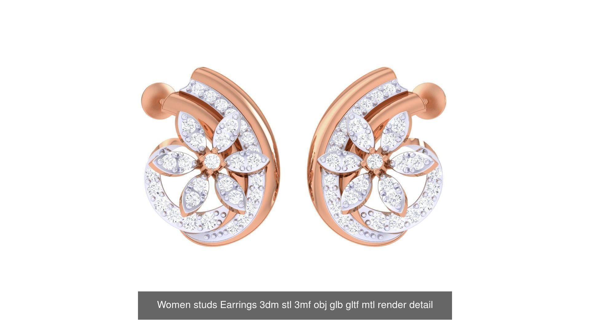 133 Women studs Earrings 3dm stl 3mf obj glb gltf mtl render 3D Model Collection_29