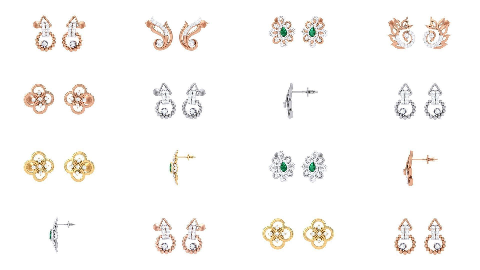 133 Women studs Earrings 3dm stl 3mf obj glb gltf mtl render 3D Model Collection_15