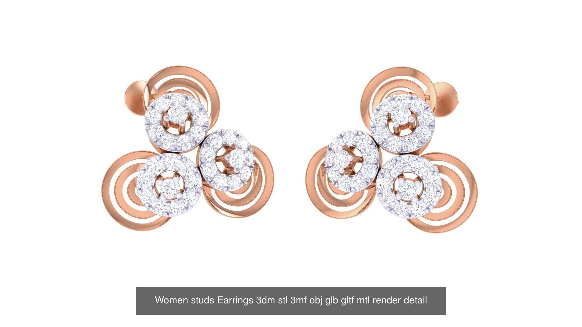 133 Women studs Earrings 3dm stl 3mf obj glb gltf mtl render 3D Model Collection_24