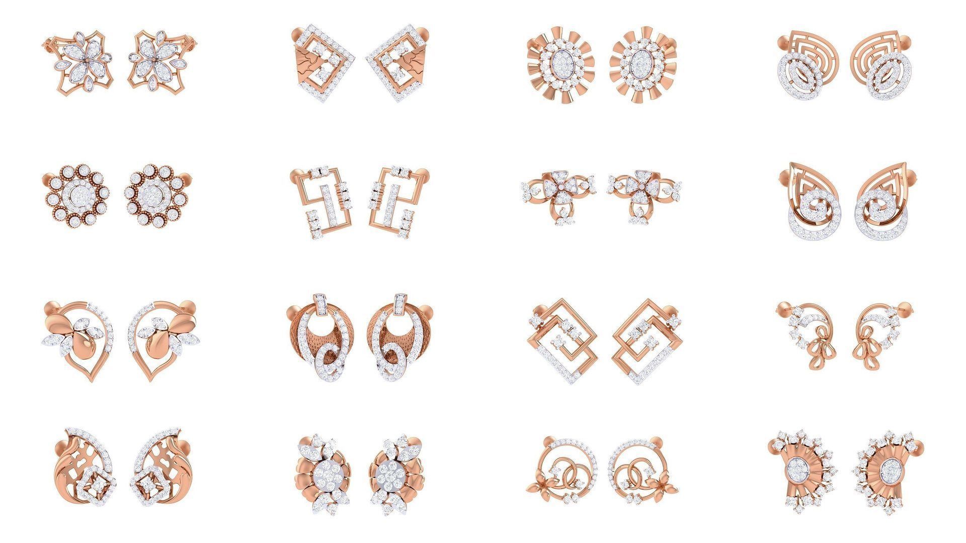 133 Women studs Earrings 3dm stl 3mf obj glb gltf mtl render 3D Model Collection_7