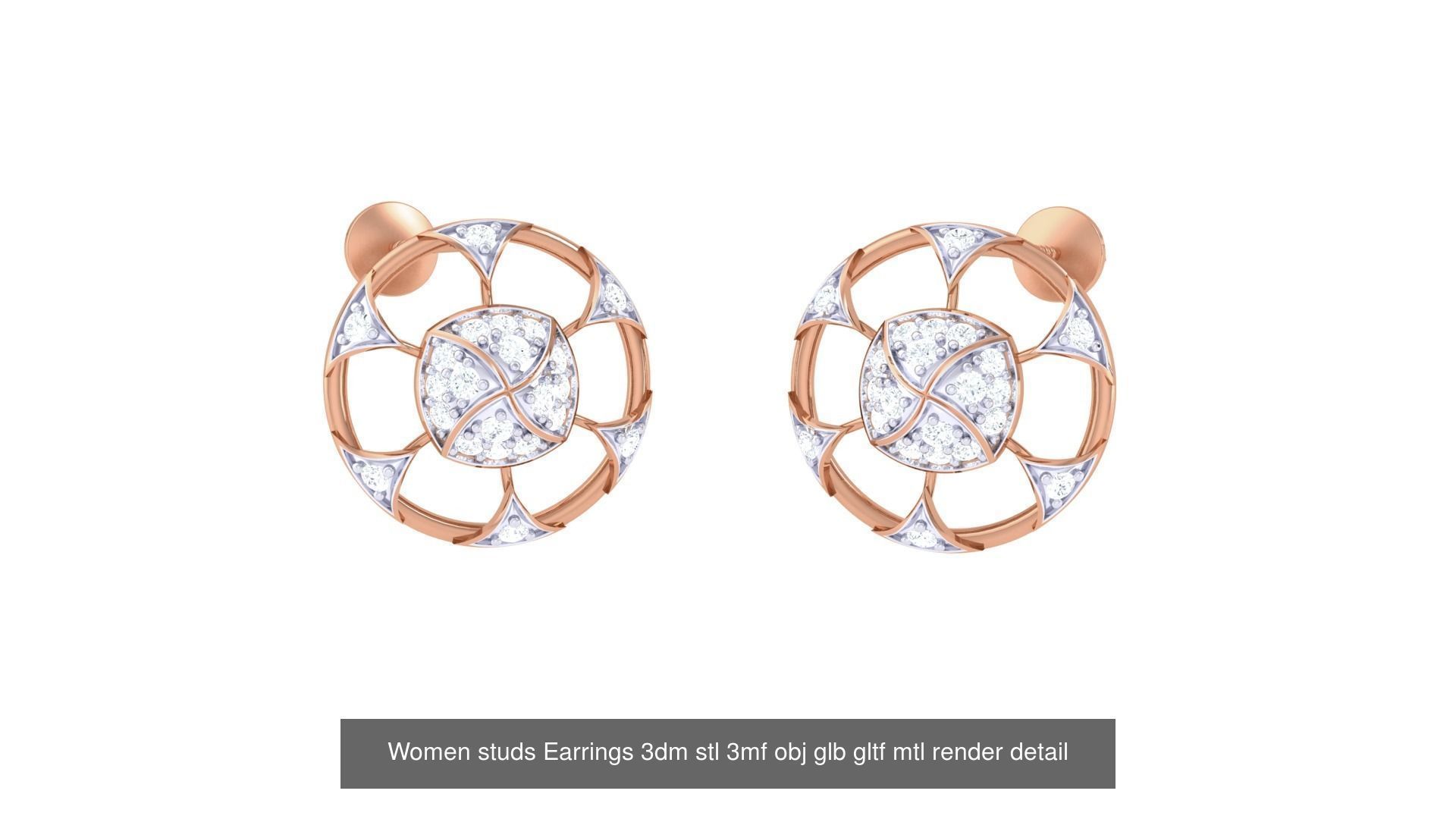 133 Women studs Earrings 3dm stl 3mf obj glb gltf mtl render 3D Model Collection_119