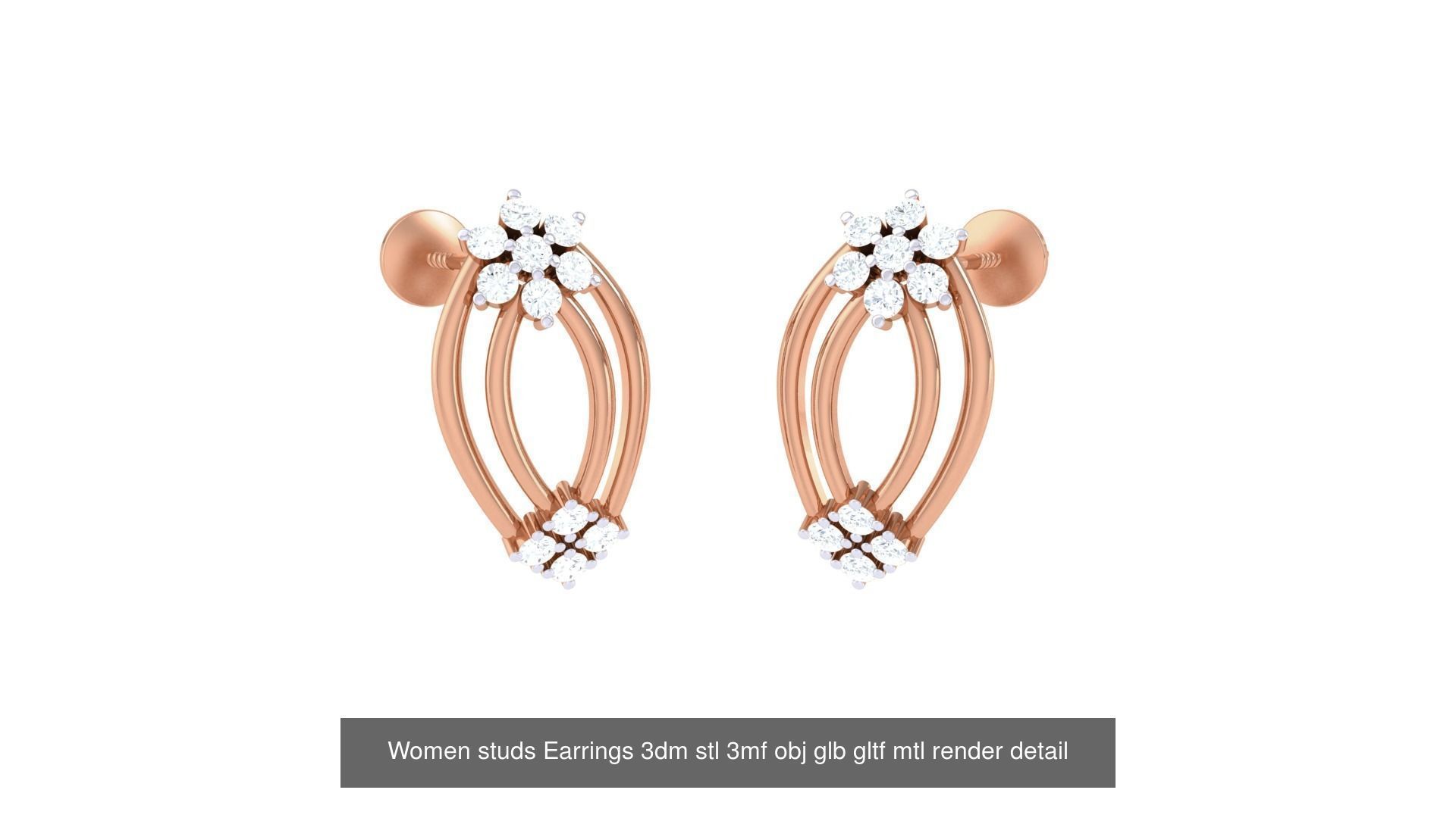133 Women studs Earrings 3dm stl 3mf obj glb gltf mtl render 3D Model Collection_120