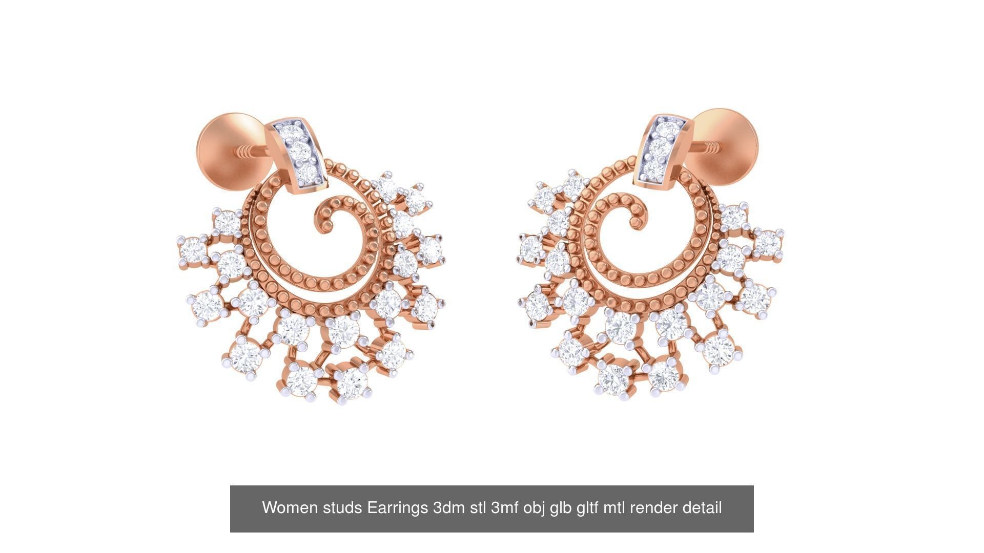 133 Women studs Earrings 3dm stl 3mf obj glb gltf mtl render 3D Model Collection_60