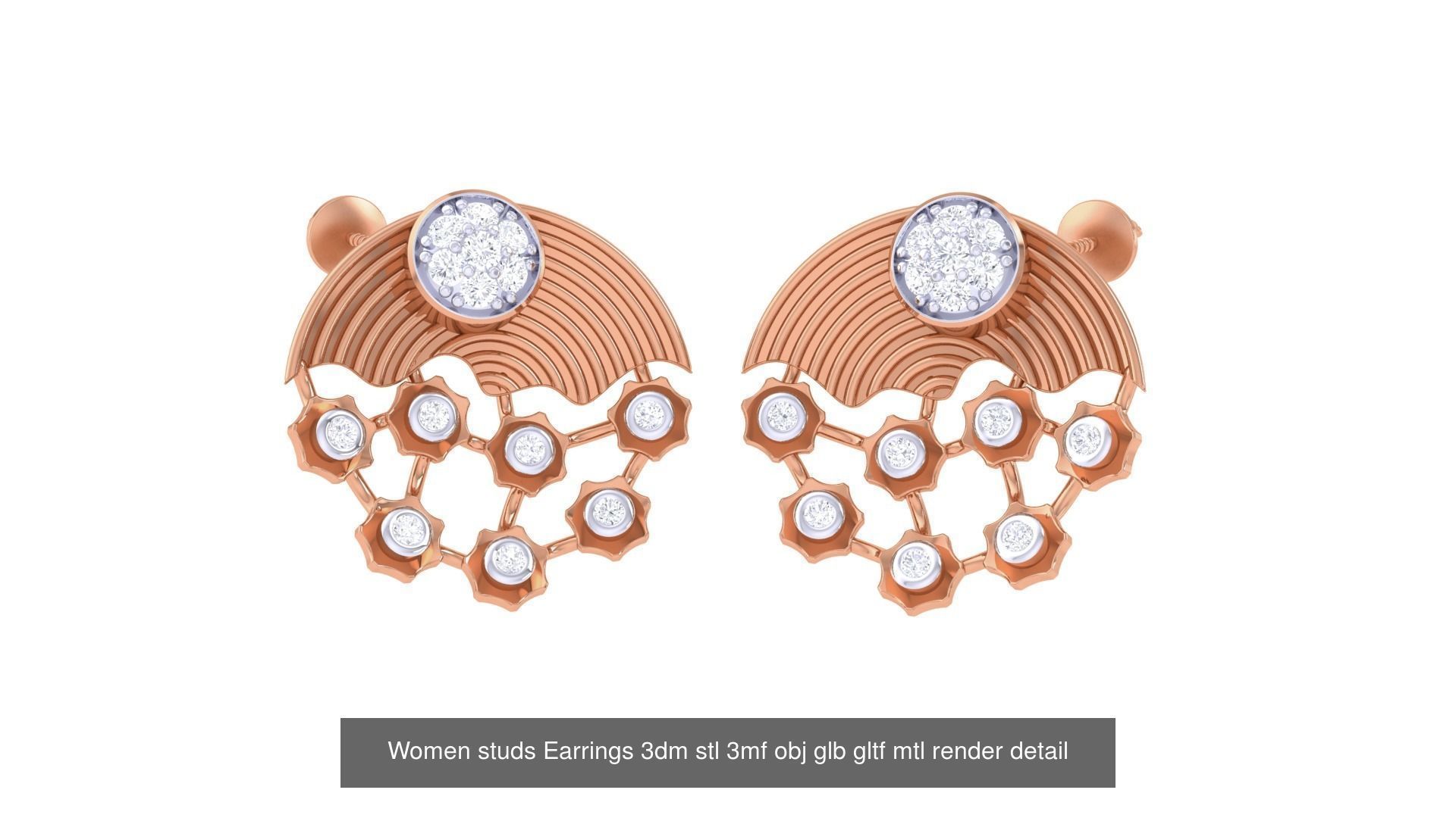 133 Women studs Earrings 3dm stl 3mf obj glb gltf mtl render 3D Model Collection_40
