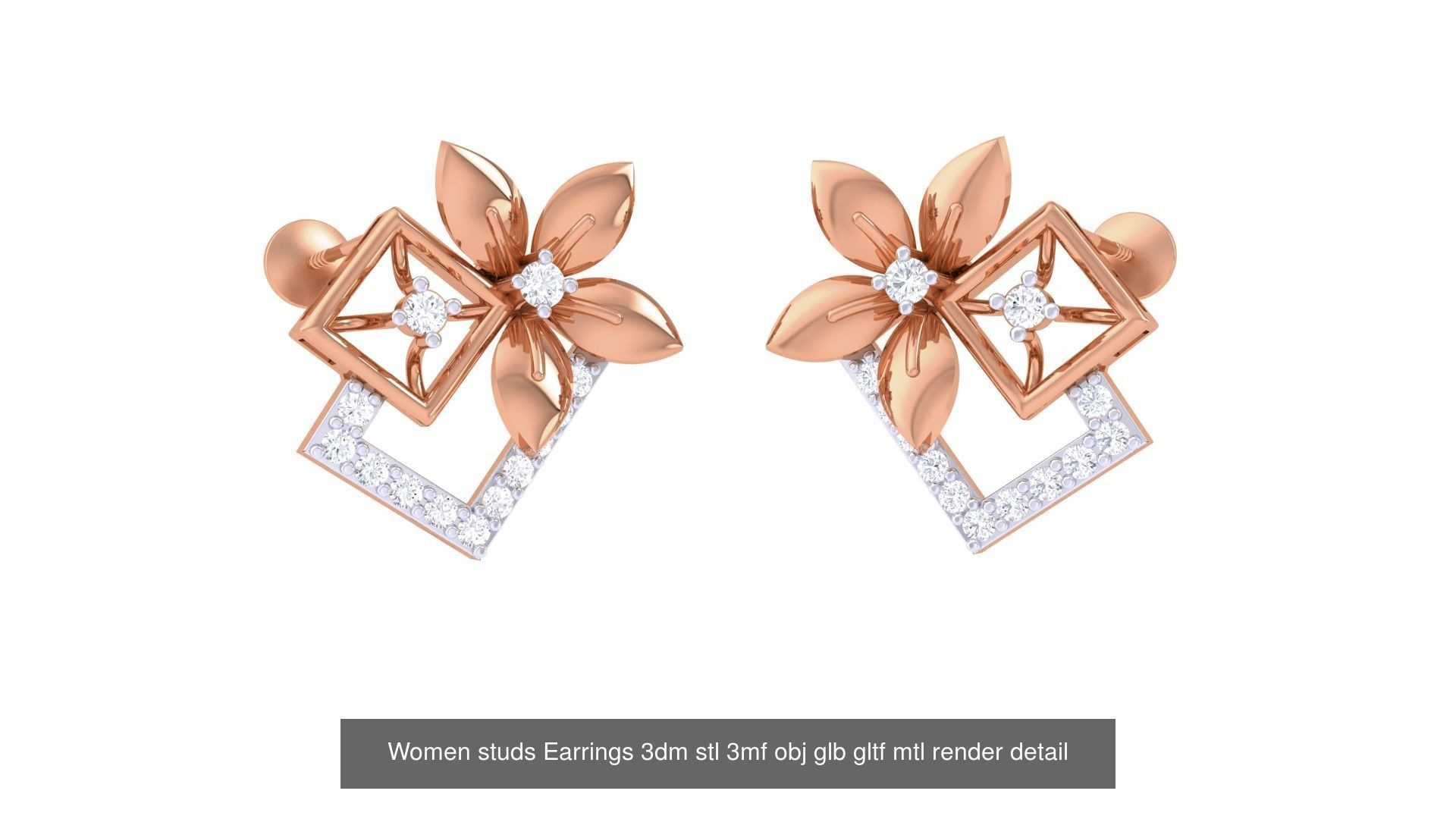 133 Women studs Earrings 3dm stl 3mf obj glb gltf mtl render 3D Model Collection_115