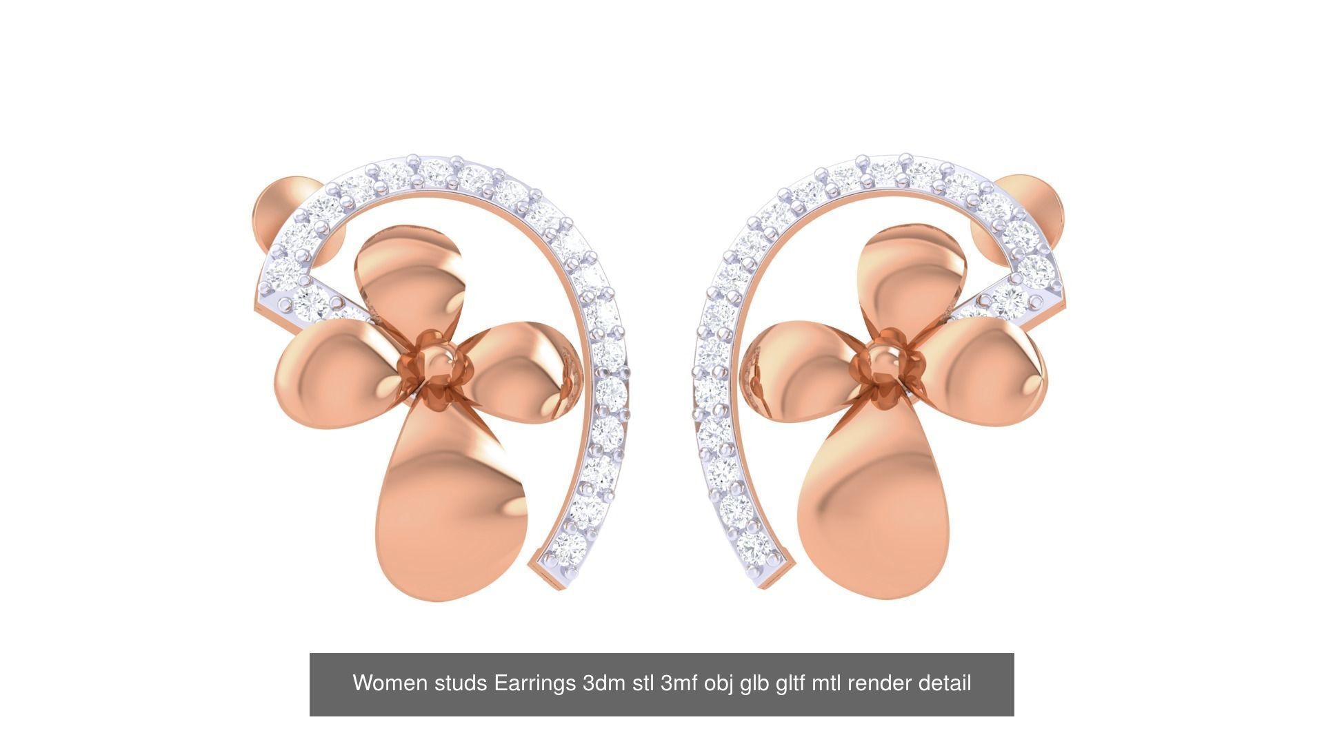 133 Women studs Earrings 3dm stl 3mf obj glb gltf mtl render 3D Model Collection_100