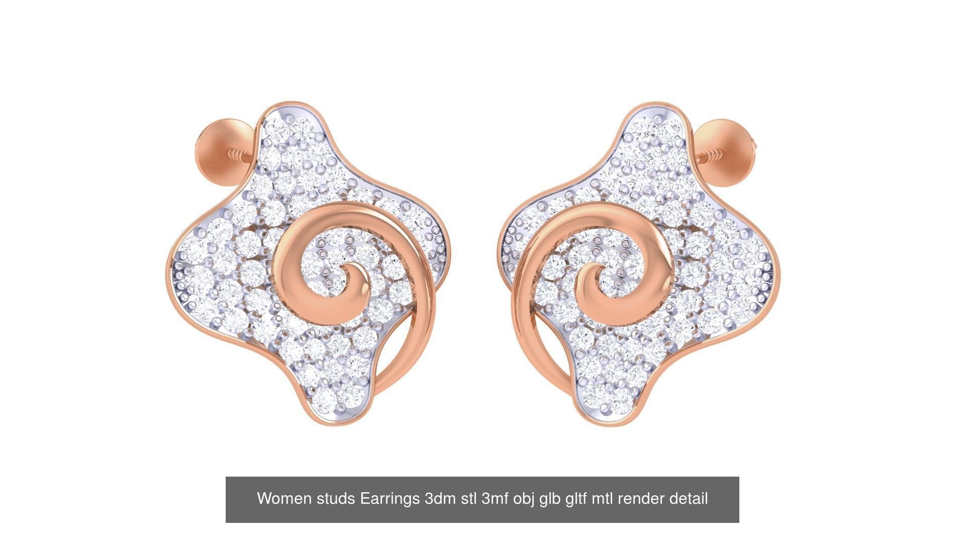 133 Women studs Earrings 3dm stl 3mf obj glb gltf mtl render 3D Model Collection_50