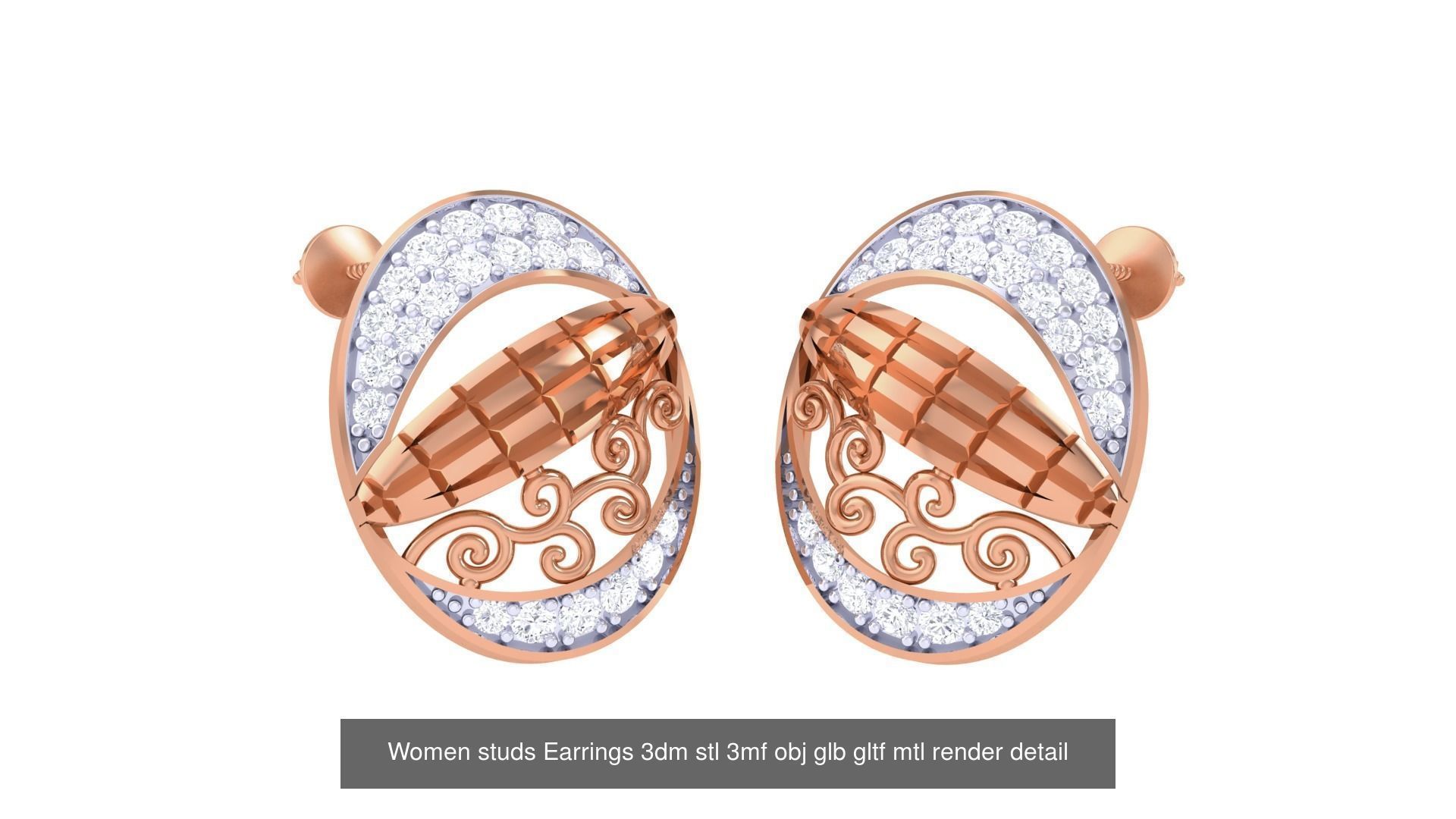 133 Women studs Earrings 3dm stl 3mf obj glb gltf mtl render 3D Model Collection_22