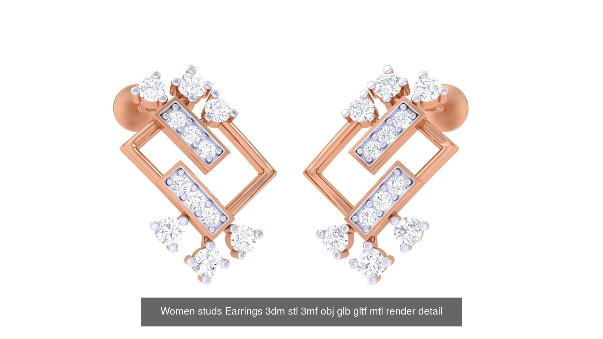 133 Women studs Earrings 3dm stl 3mf obj glb gltf mtl render 3D Model Collection_72