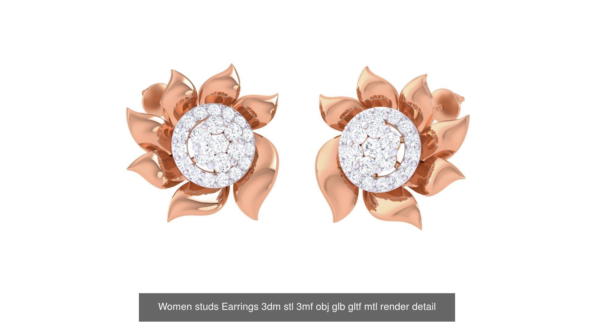 133 Women studs Earrings 3dm stl 3mf obj glb gltf mtl render 3D Model Collection_38