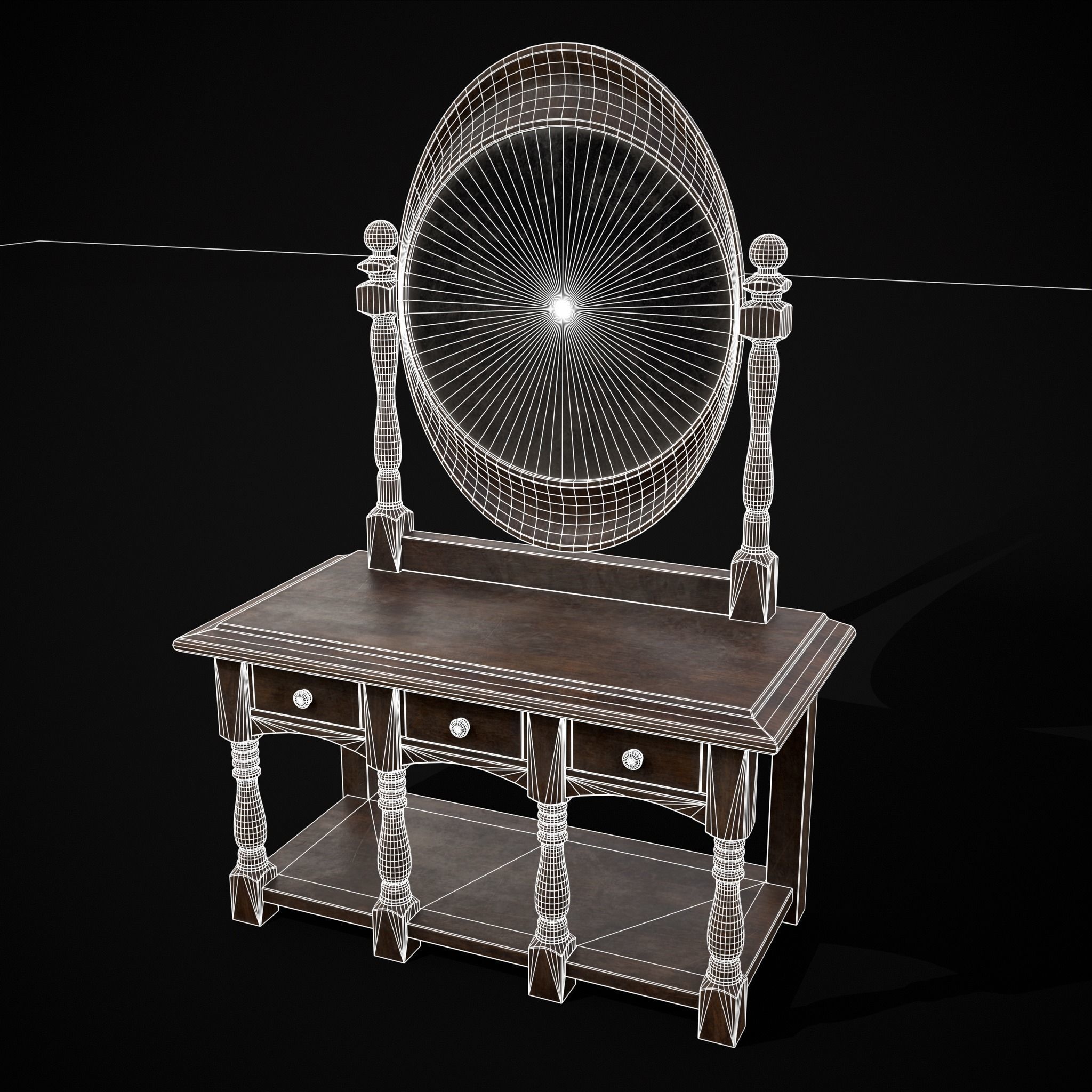 Wooden Vanity Set Low-poly 3D model_2