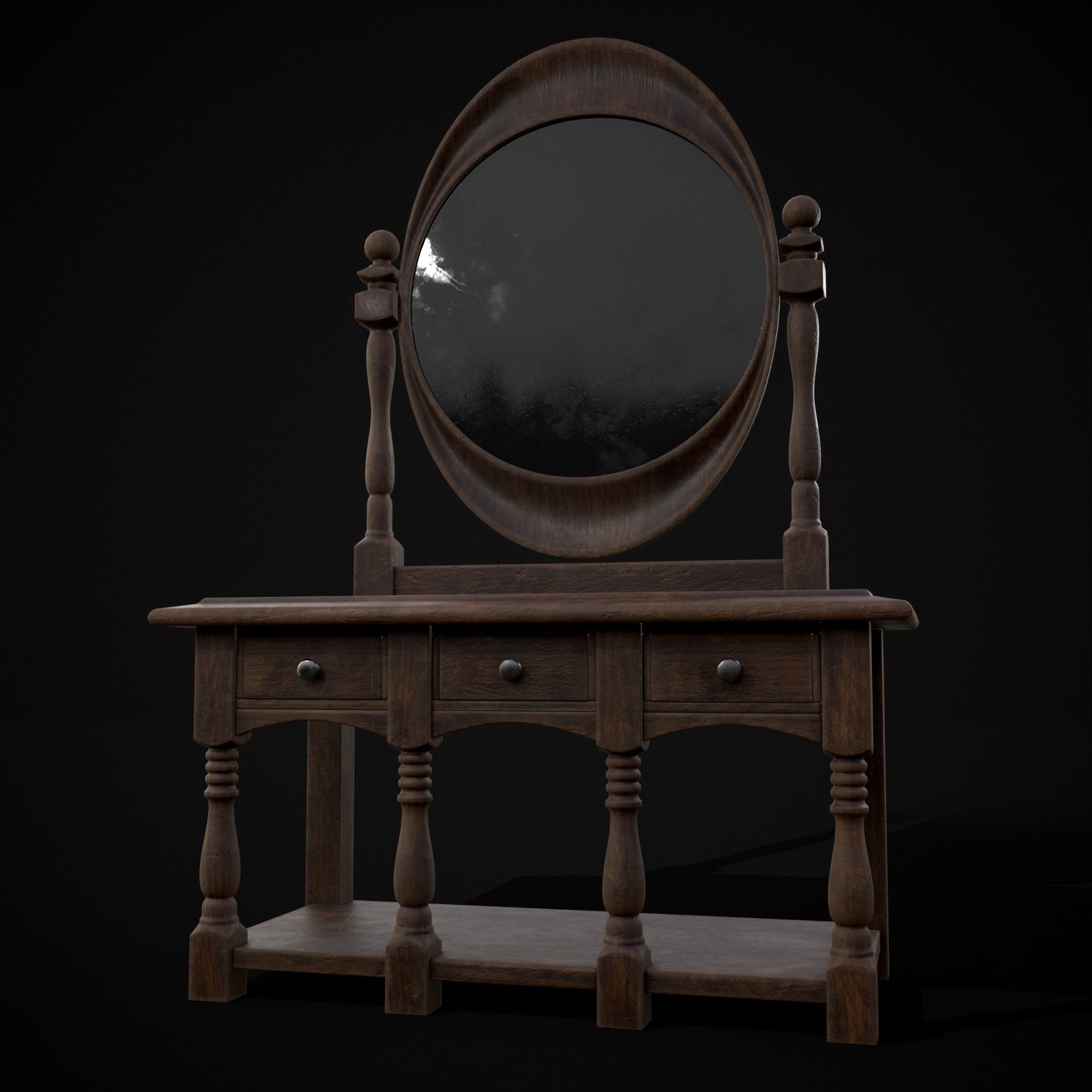 Wooden Vanity Set Low-poly 3D model_13