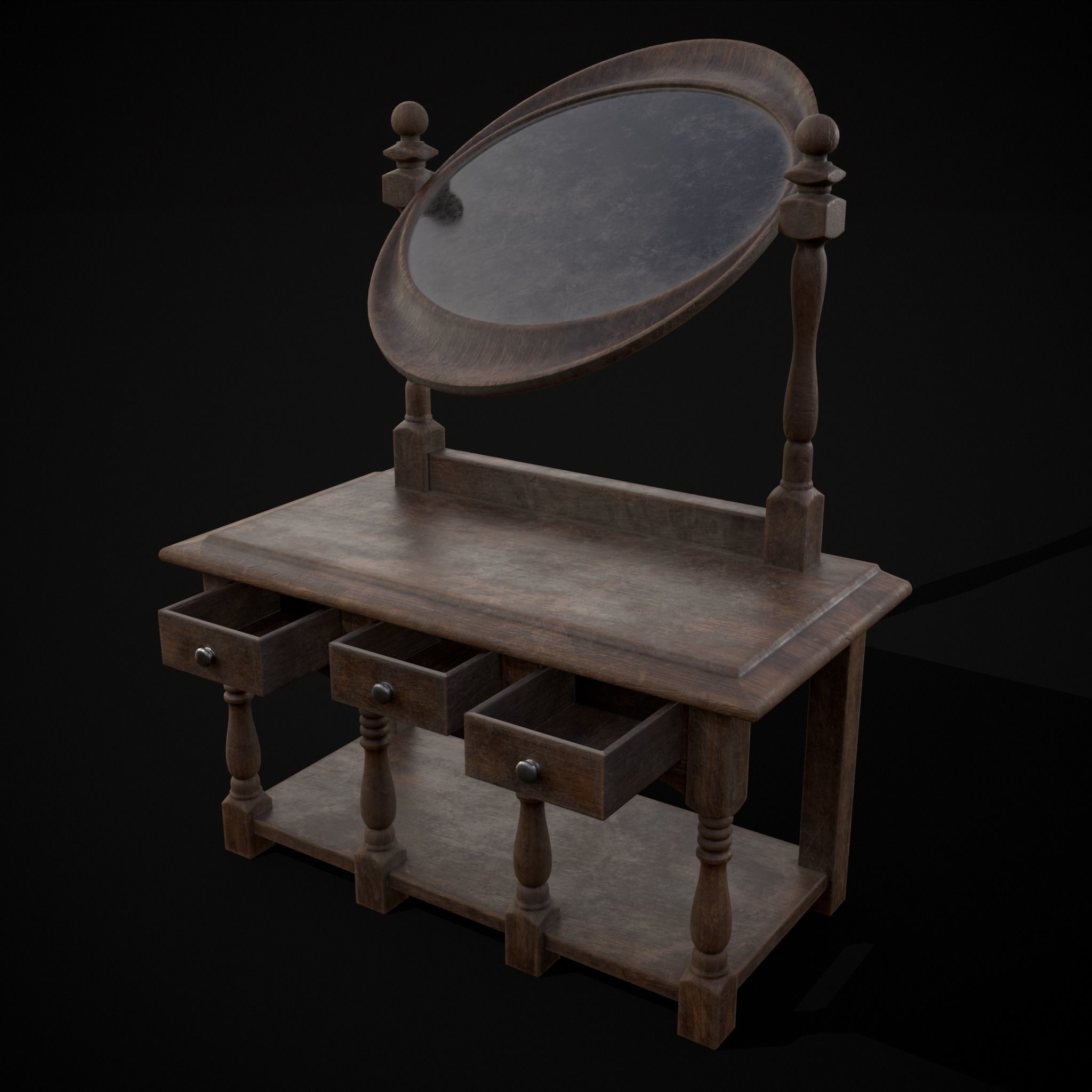 Wooden Vanity Set Low-poly 3D model_15