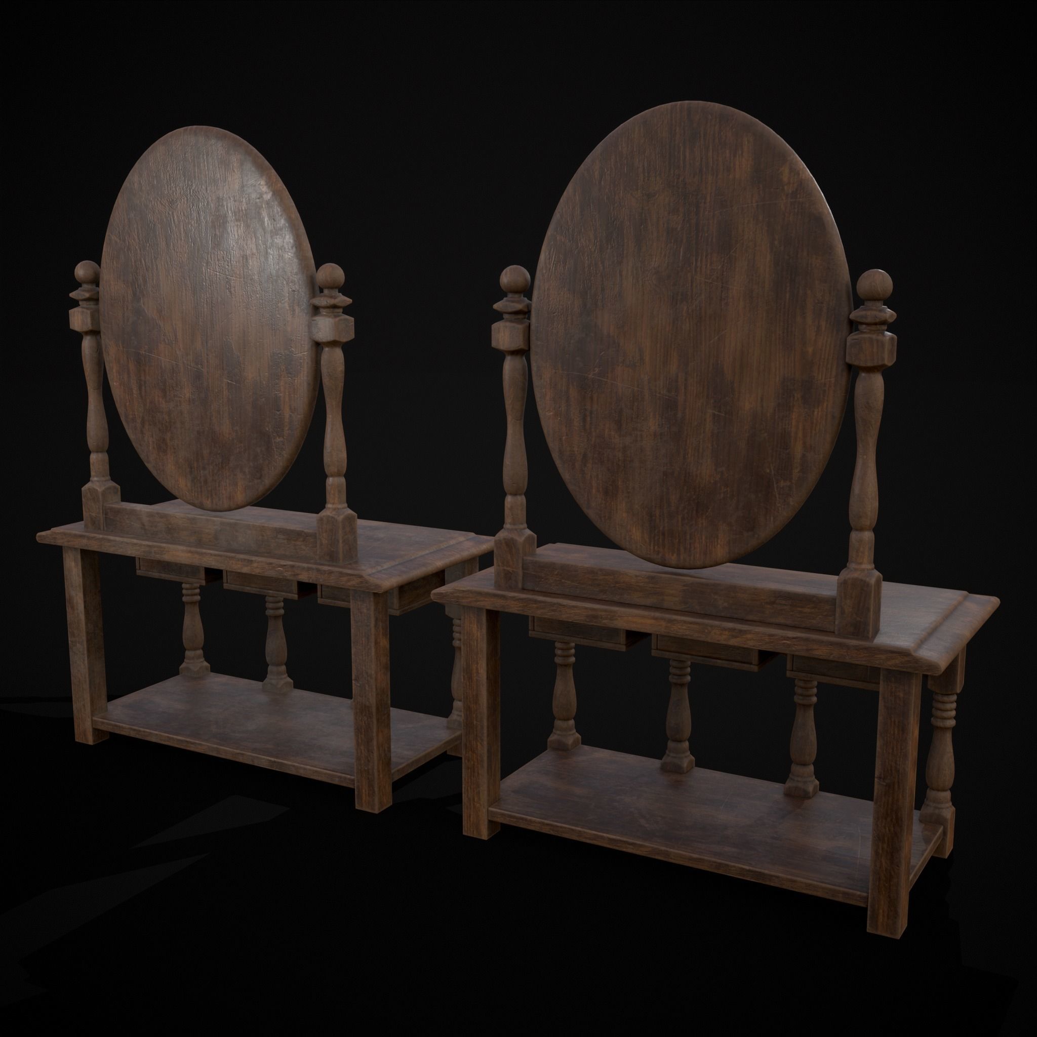Wooden Vanity Set Low-poly 3D model_19