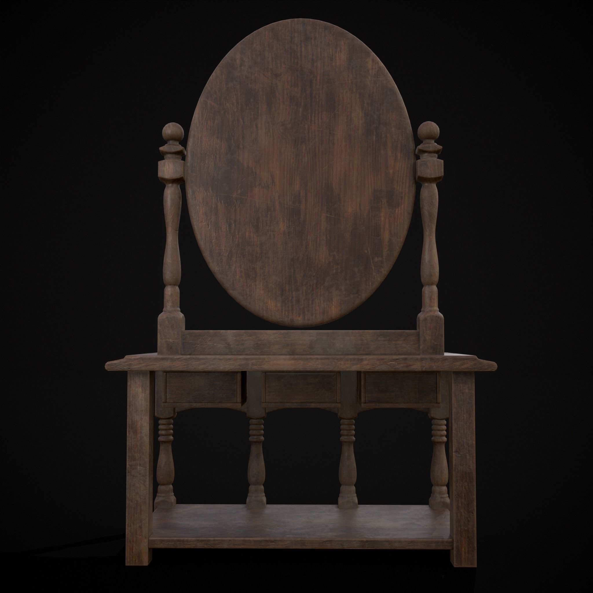 Wooden Vanity Set Low-poly 3D model_5