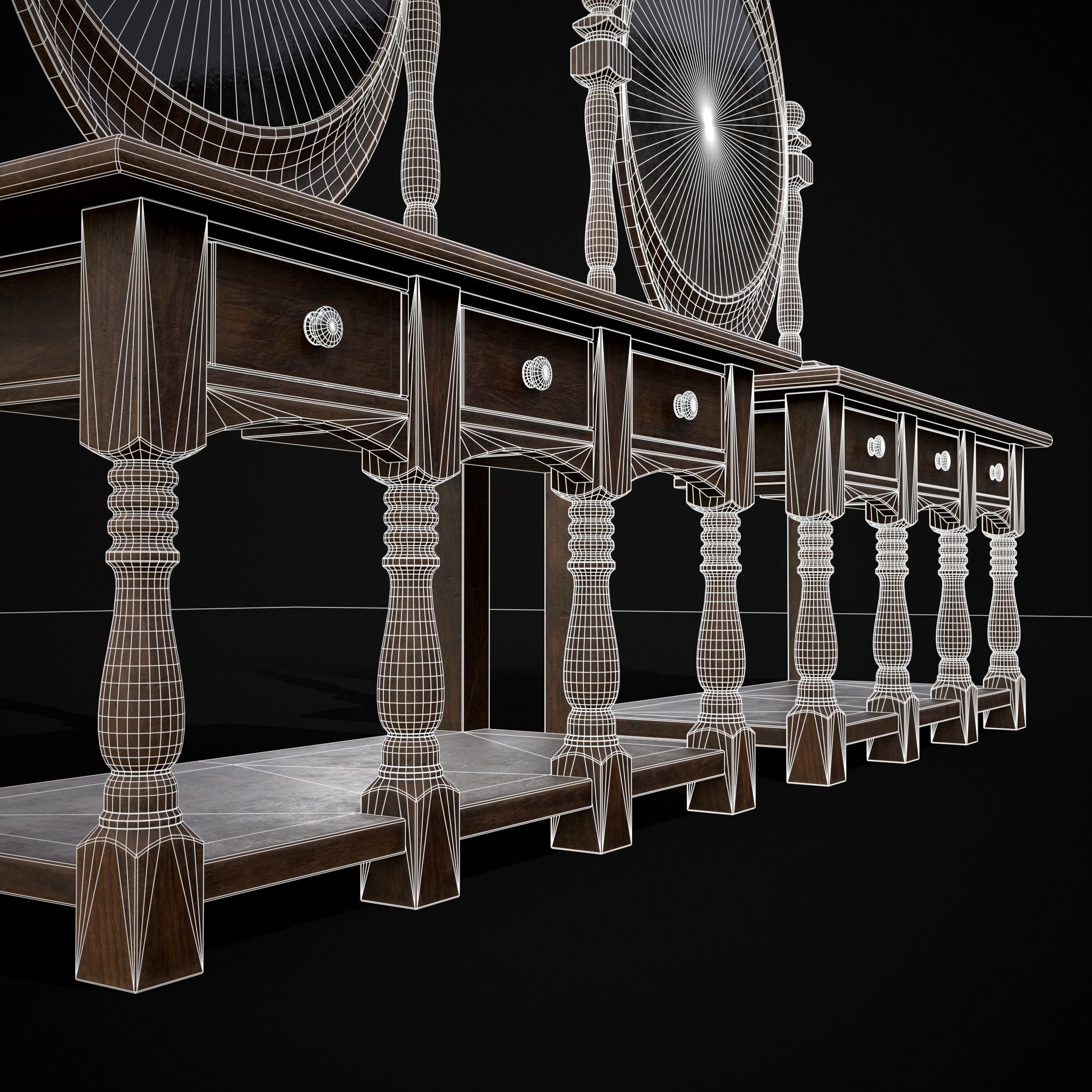 Wooden Vanity Set Low-poly 3D model_26