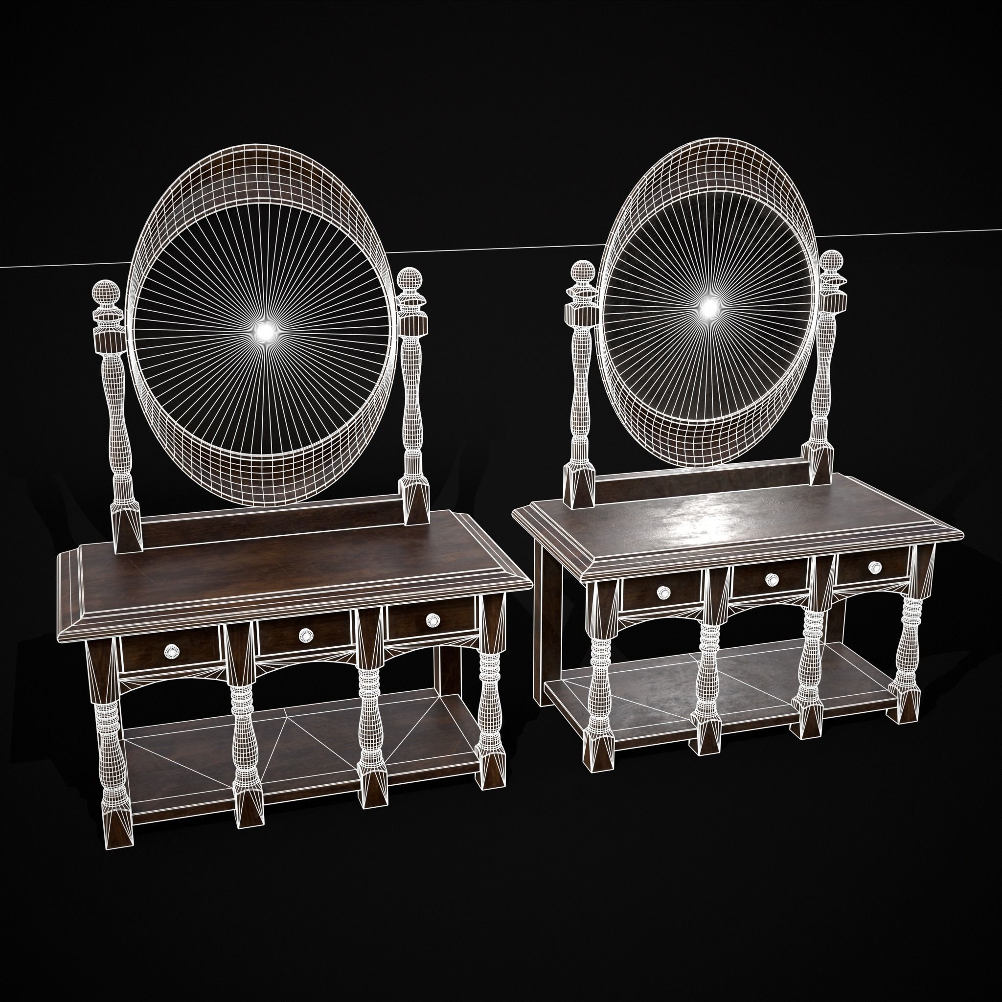 Wooden Vanity Set Low-poly 3D model_34