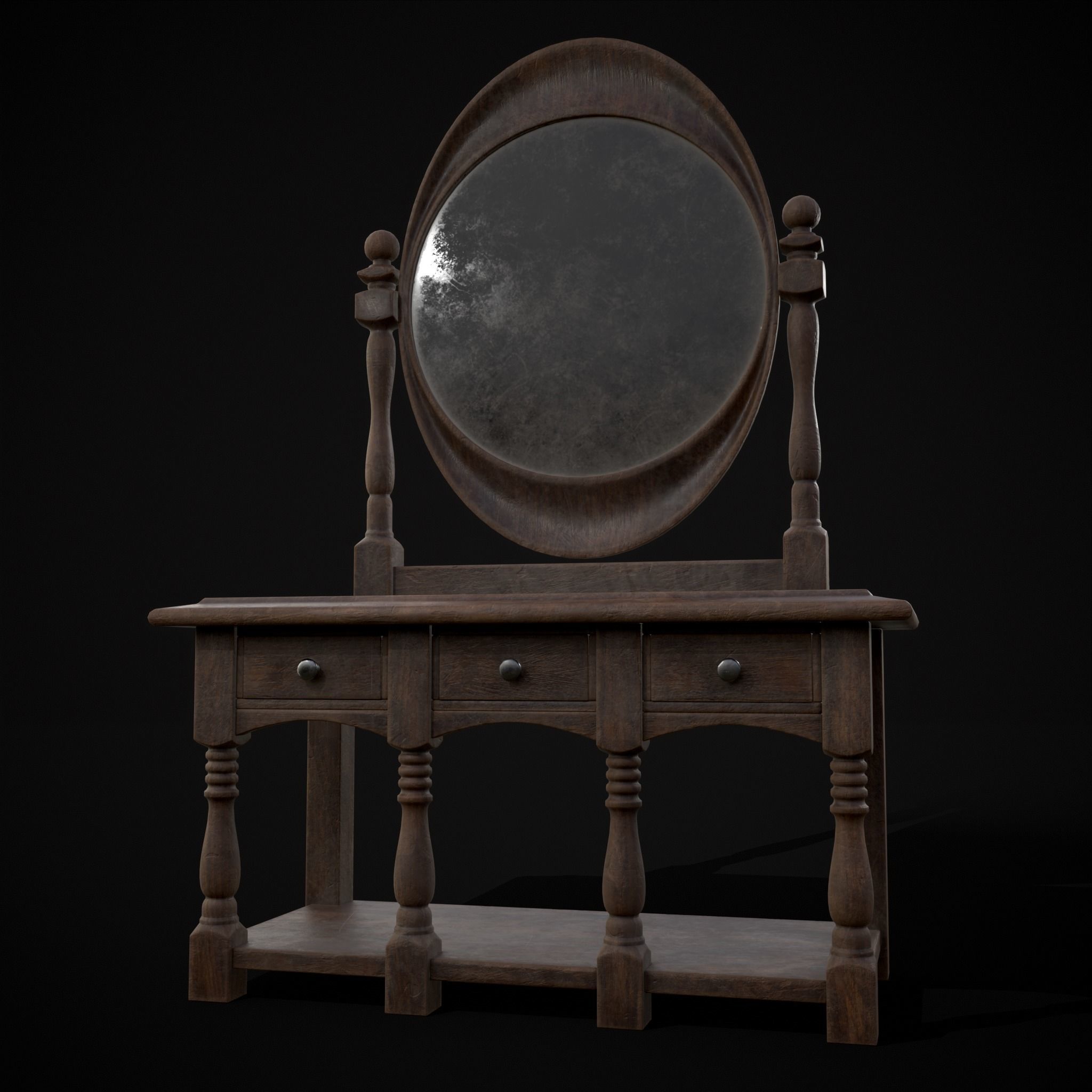Wooden Vanity Set Low-poly 3D model_11