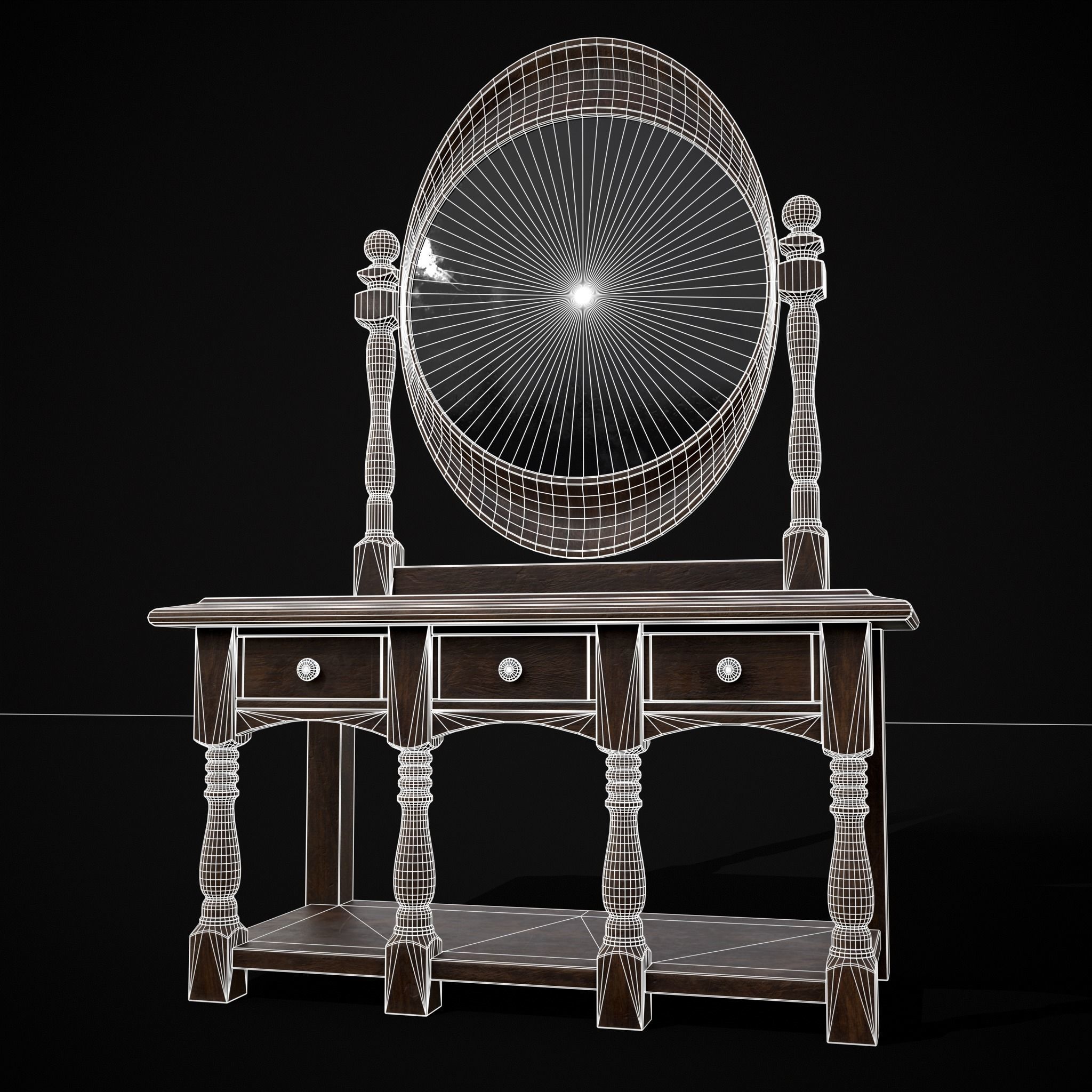 Wooden Vanity Set Low-poly 3D model_14